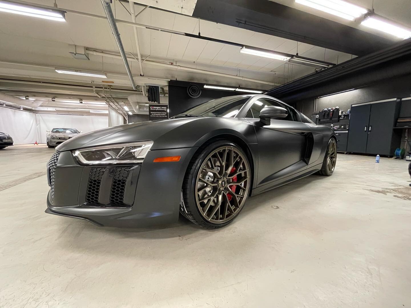#Stealthmode enabled! 2017 Audi R8 fully wrapped in #averydennison Blacl Rock Grey. #batman worthy! #batmobile #stealth #audi #r8  #v10 #quattro wheels delivered by @customizedno