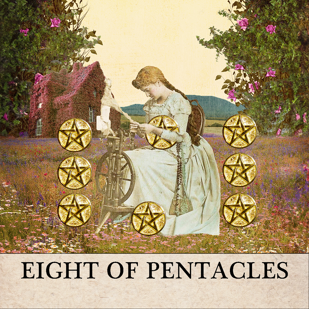 Eight of Pentacles Tarot Card Artwork by Moonjube