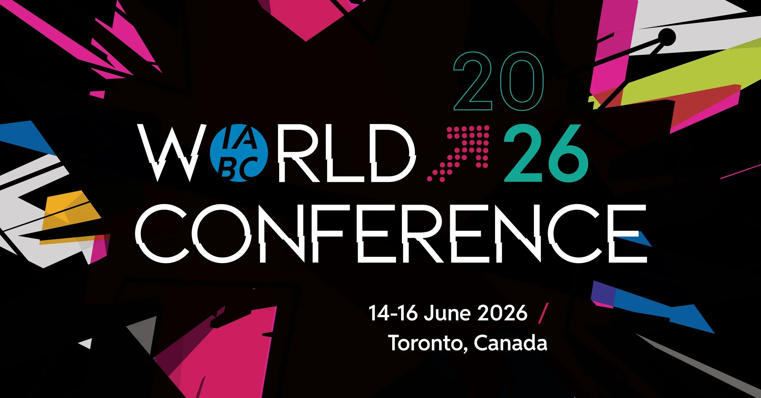 Event logo for the 2026 World Conference, held from June 14 to June 16 in Toronto, Canada, featuring colorful geometric shapes and text.