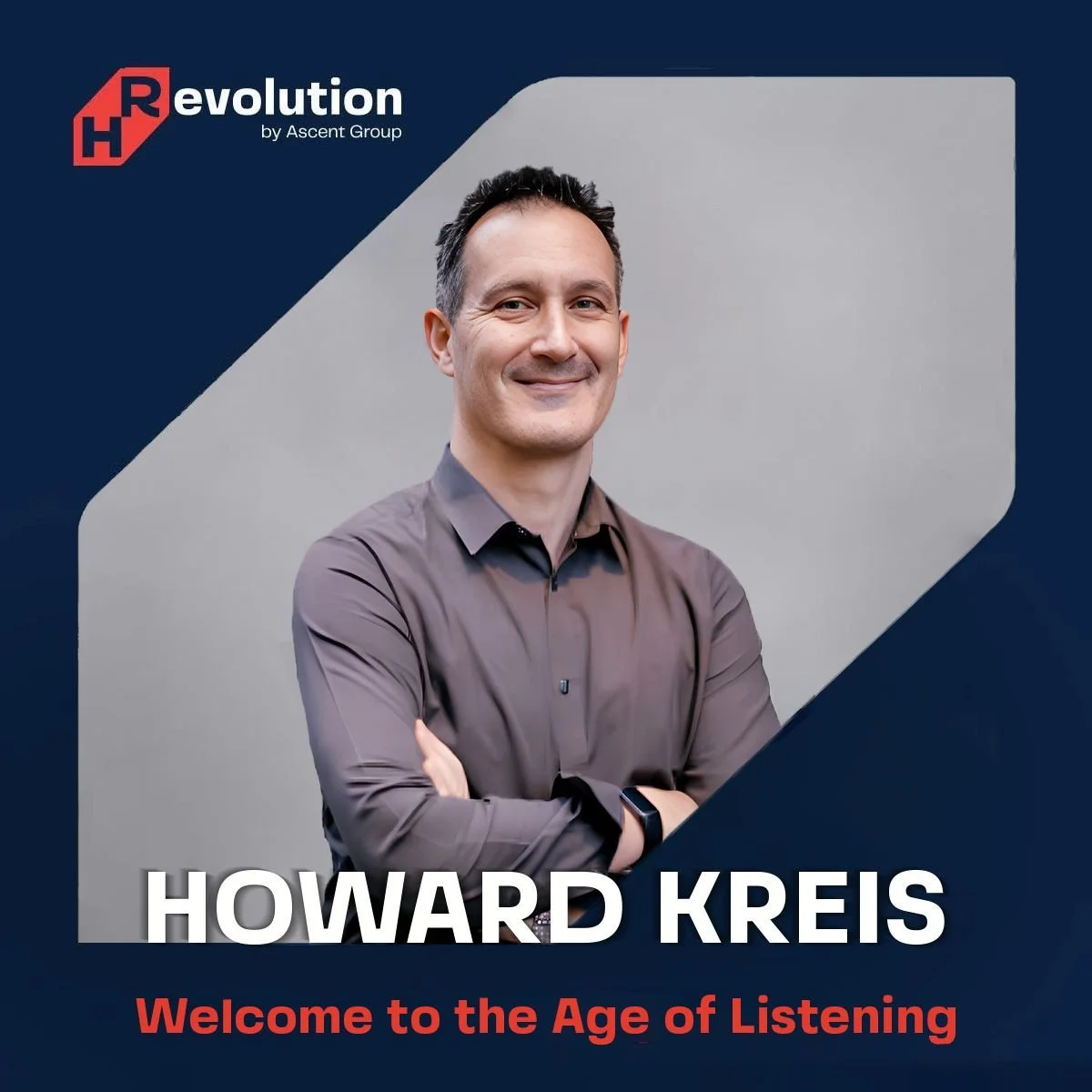 Promotional graphic featuring Howard Kreis with the text "Welcome to the Age of Listening" and the logo of Revolution by Ascent Group.