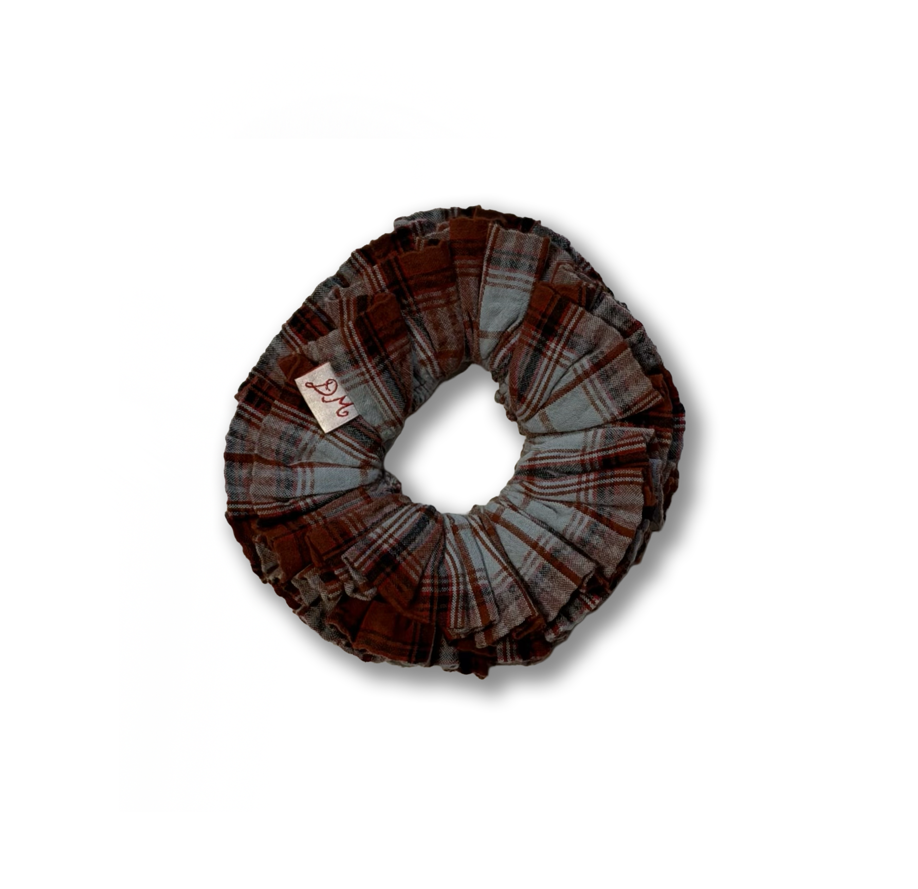 Damson Madder, Garter Scrunchie, Blue Fog Multi Check