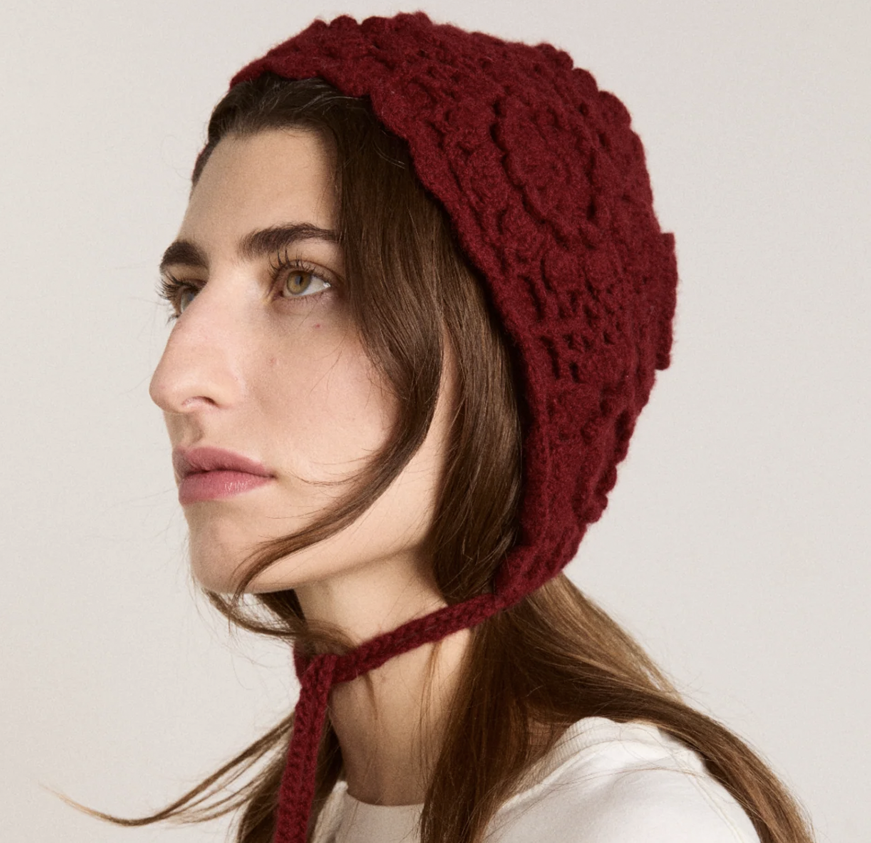 Damson Madder, Crochet Bonnet, Burgundy