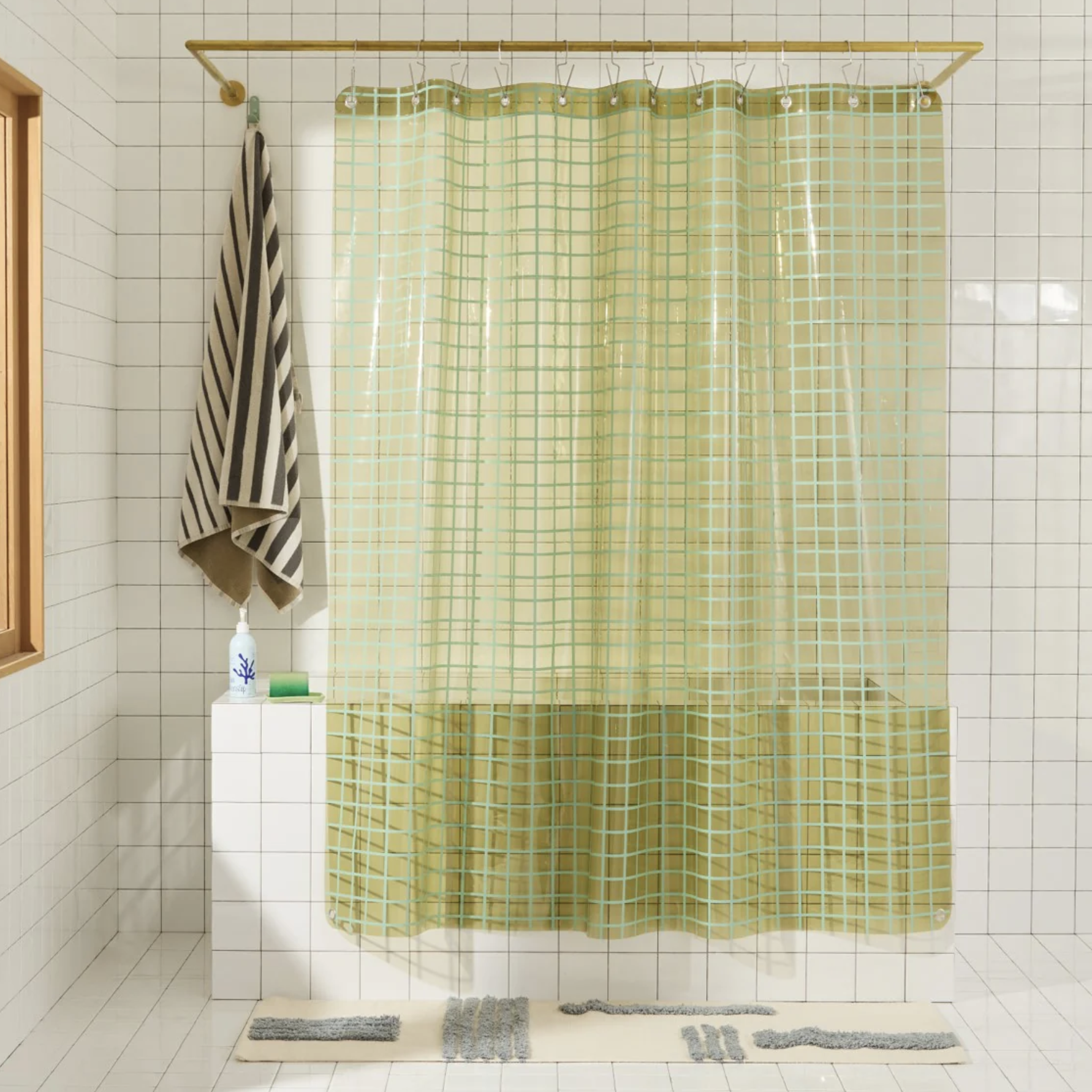 Quiet Town, 2x2 Sun Shower Curtain, Olive