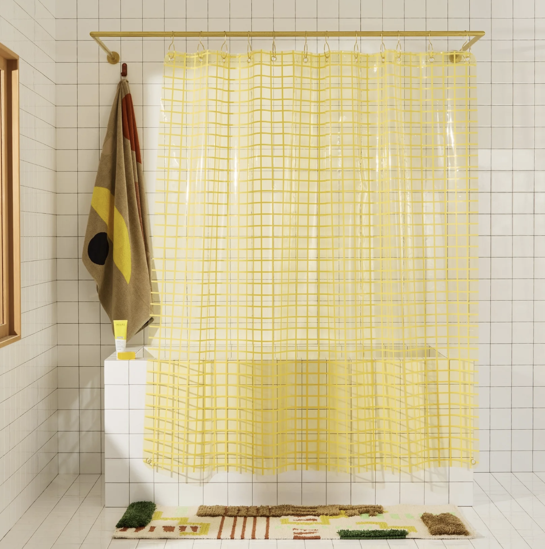 Quiet Town, 2x2 Sun Shower Curtain, Butter
