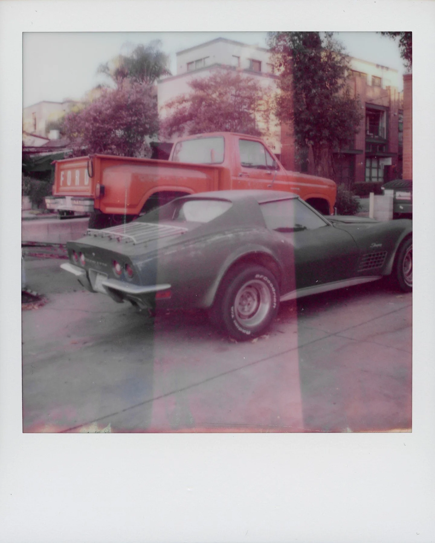Green Corvette | South Pasadena, 2026 | Polaroid I2- I-Type Color film

You never know what you are going to get sometimes.  Perfectly squeezed emulsion, streaks, consistent color?  I guess if you wanted perfect prints you wouldn&rsquo;t be doing thi