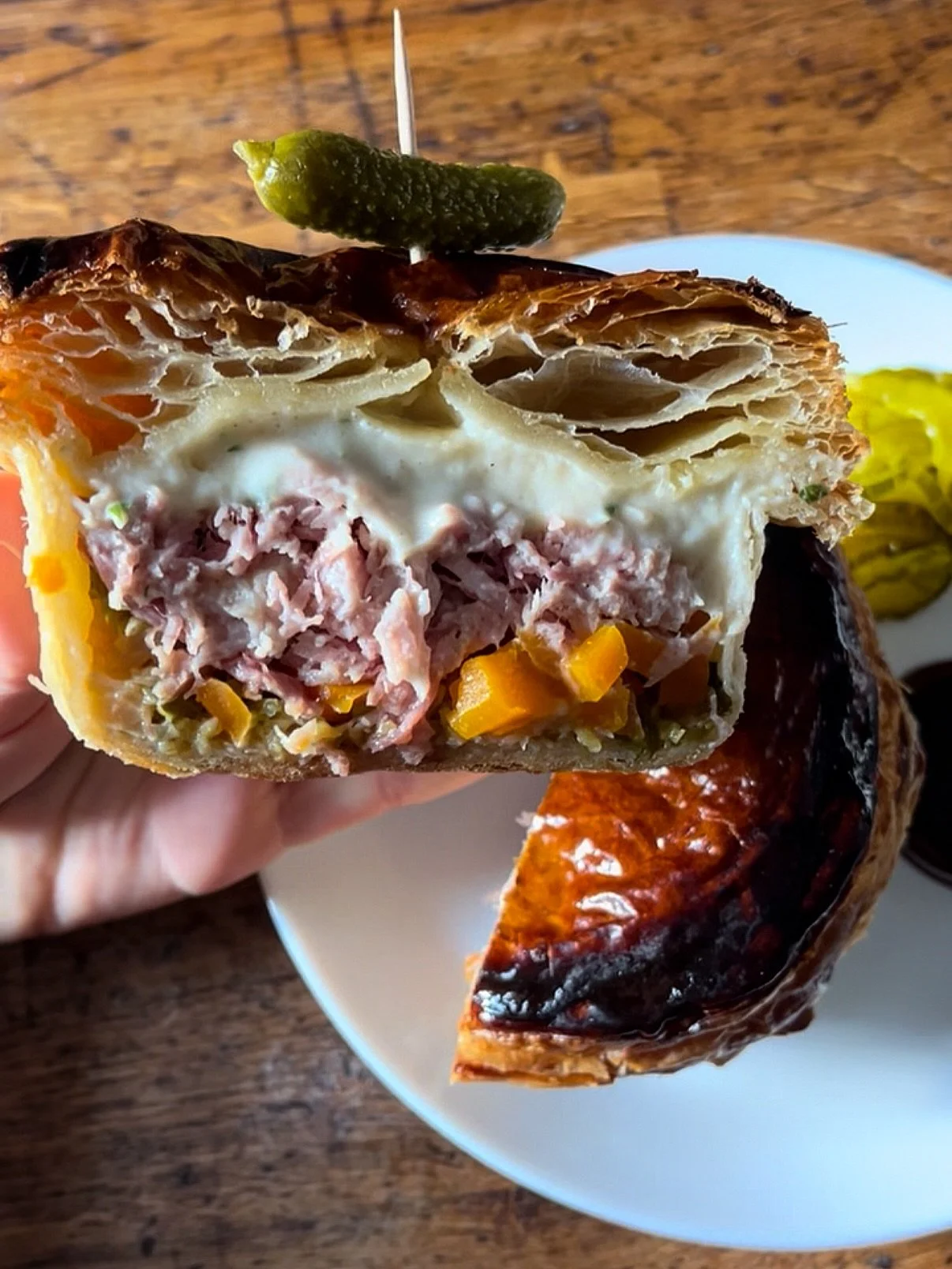 For the weekend that&rsquo;s in it 💚🐍

- Bacon + Cabbage Pie.
Collar bacon, buttered cabbage + carrot w/ a parsley b&eacute;chamel in a hot water crust and a flaky puff pastry lid.

- Boozy Basque Cheesecake.
Our signature creamy, dreamy basque sty