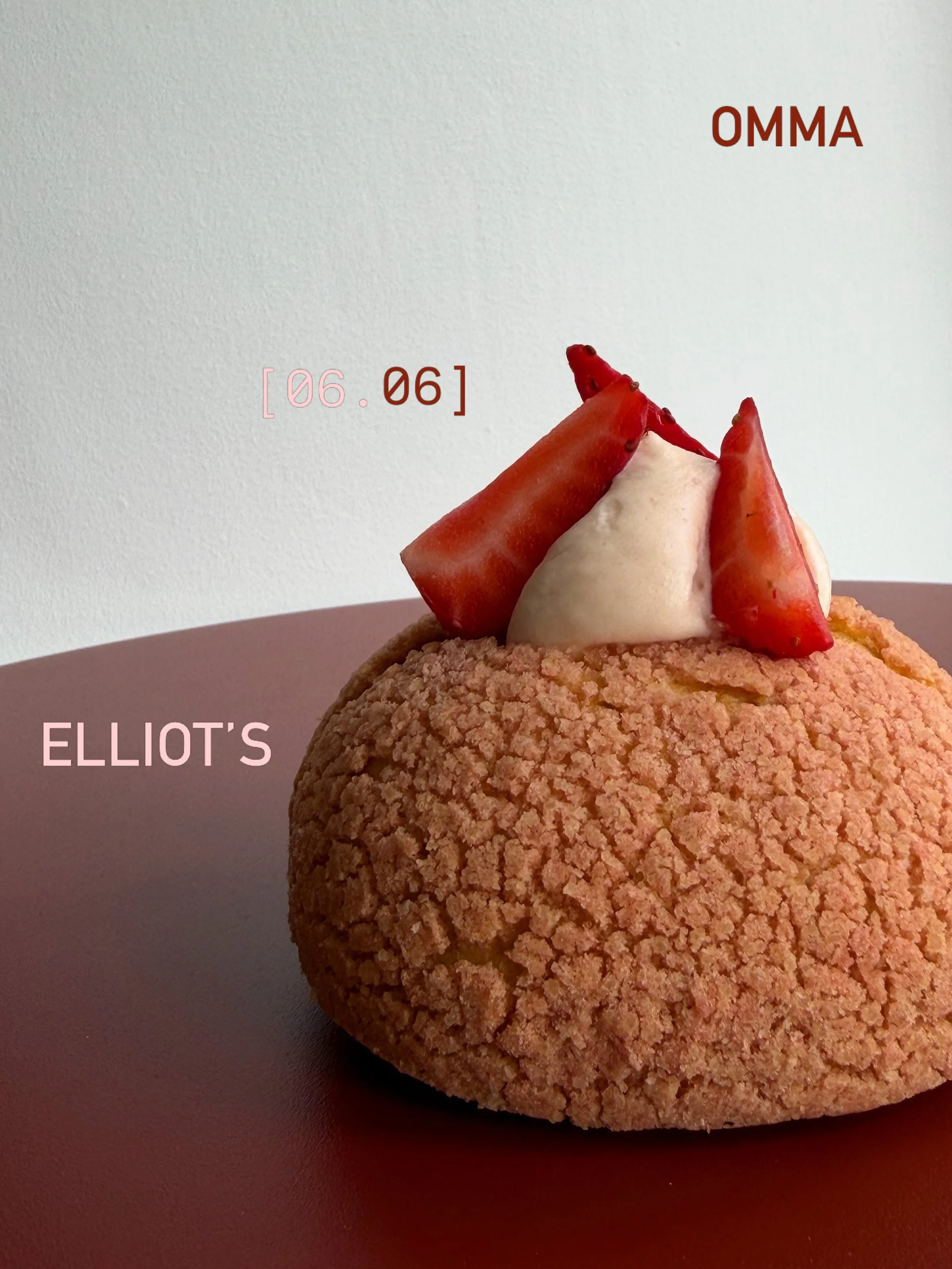 ELLIOT&rsquo;S [AT] OMMA

06.06.26

A special selection of @elliots_dublin pastries available from 11am exclusively @your.omma 🌸🍓&hearts;️

Wexford Strawberry + Sakura Choux 

Matcha, Yuzu + Toasted Black Sesame

Hojicha Cr&egrave;me Caramel + Toas