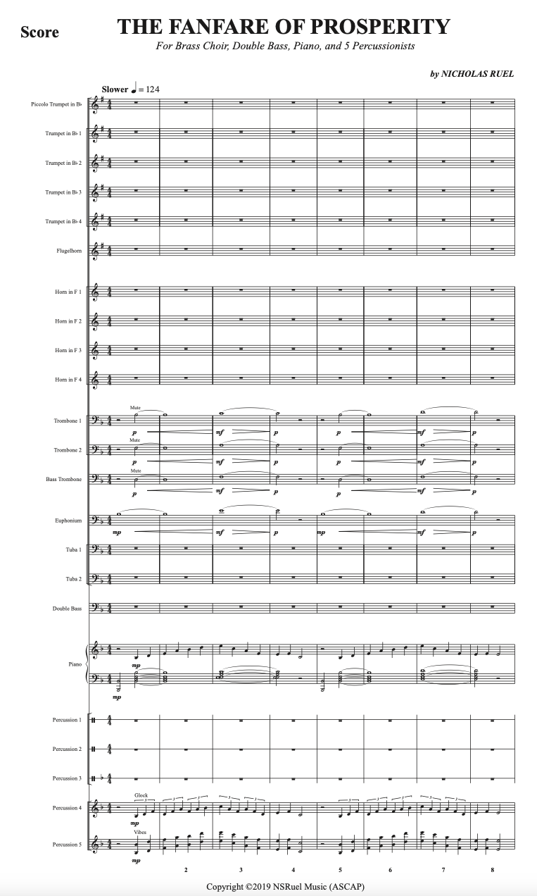 The Fanfare of Prosperity - Brass Choir, Double Bass, Piano, and 5 Percussionists