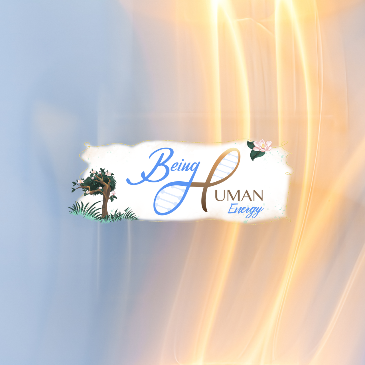 blue and gold background with Being Human Energy