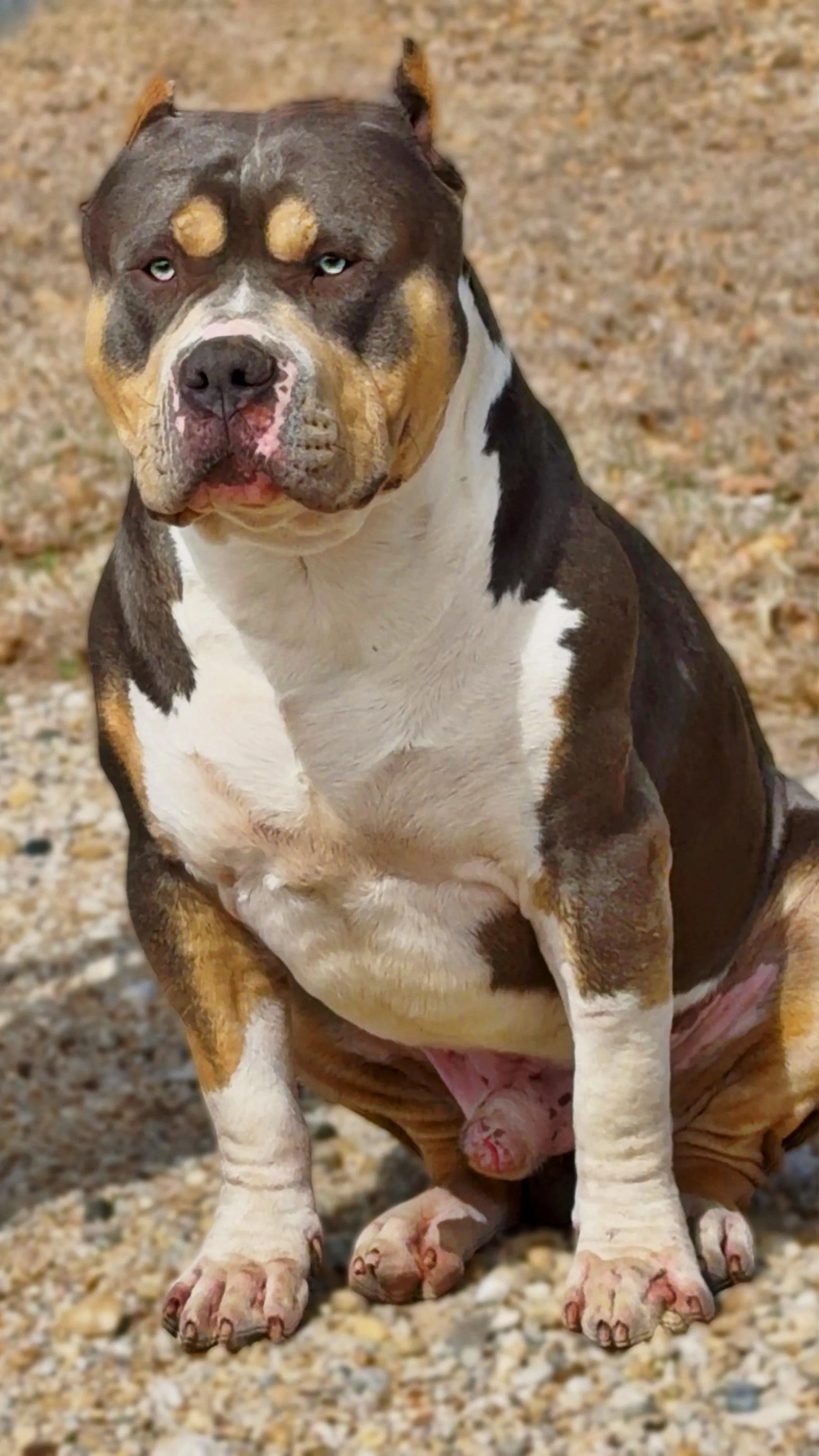 Poster featuring multiple images of a tan and white American Staffordshire Terrier named Silva, with text indicating her as a member of Samba Kennels and describing her as a candidate for an AKC event. The poster includes the Samba Kennels logo and a website URL.