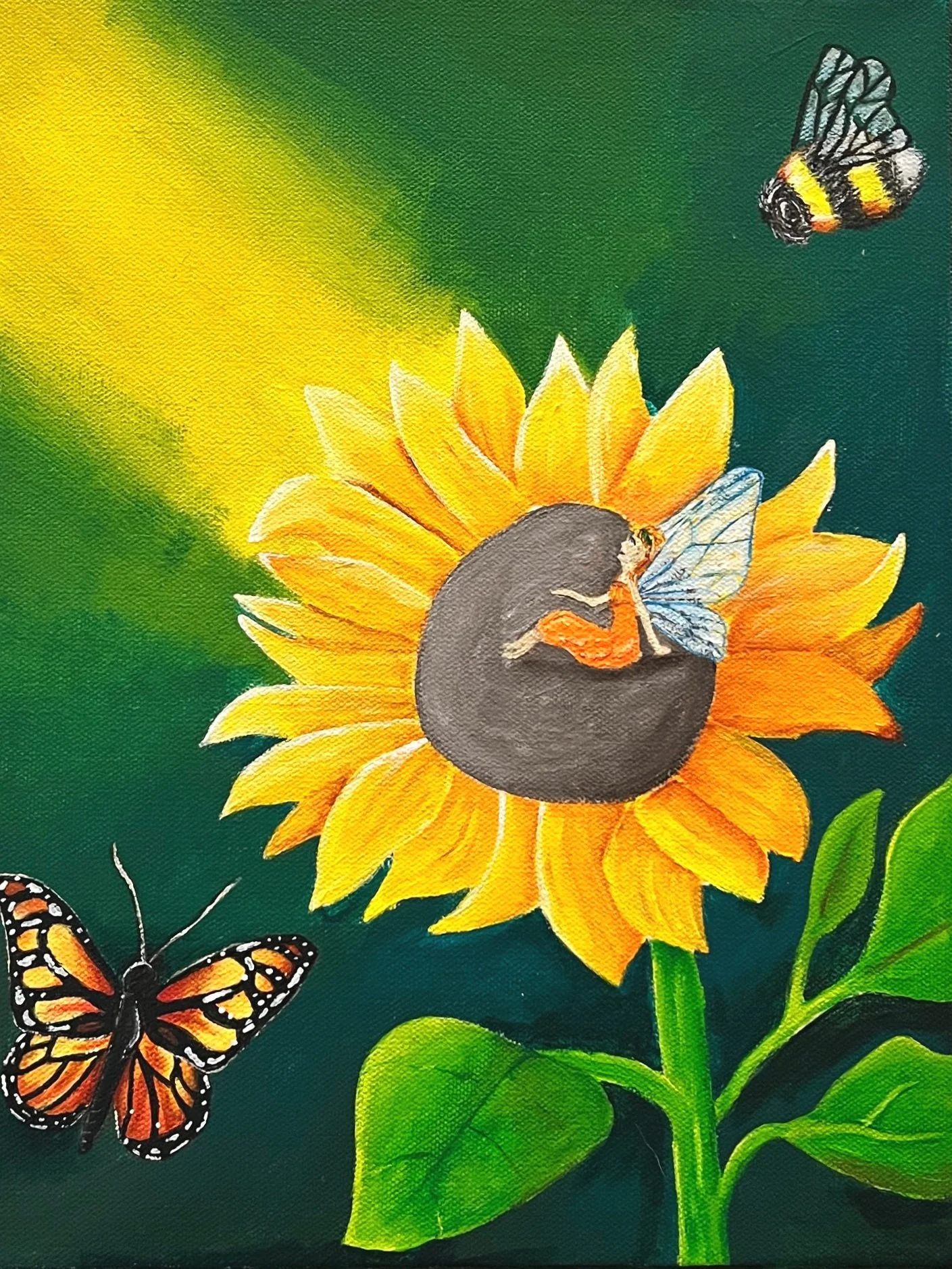 "Sunflower Fairy" Acrylic Painting on Canvas