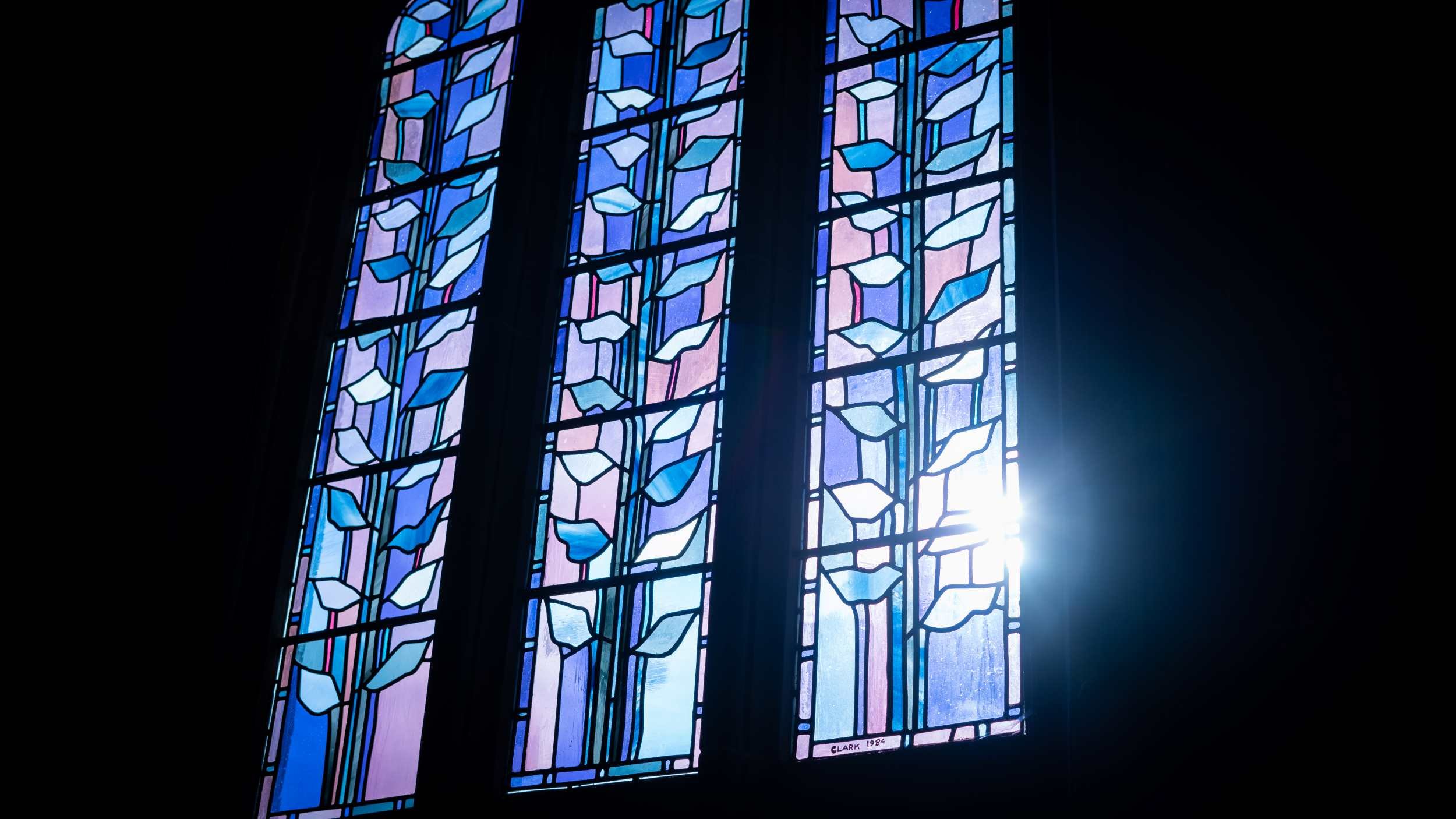 Beautiful stained glass in the sanctuary at the Renfield Centre