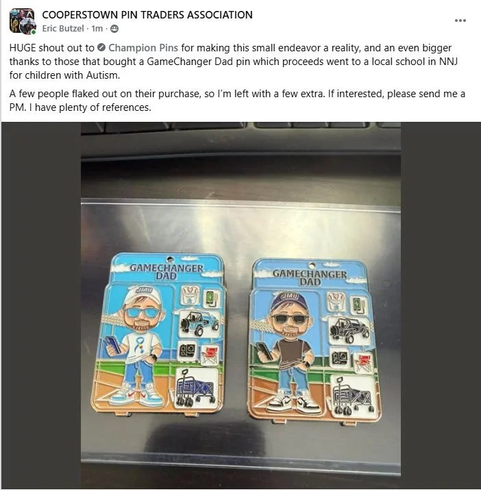 Didn&rsquo;t snag one of the 🔥 GameChanger Dad 🔥 pins we brought to life for @butzelea ? 😱 No worries... THIS is your moment! 🙌
🎯 There are only a few left
💙 100% of proceeds support a New Jersey school for children with Autism
🏆 A pin with pu