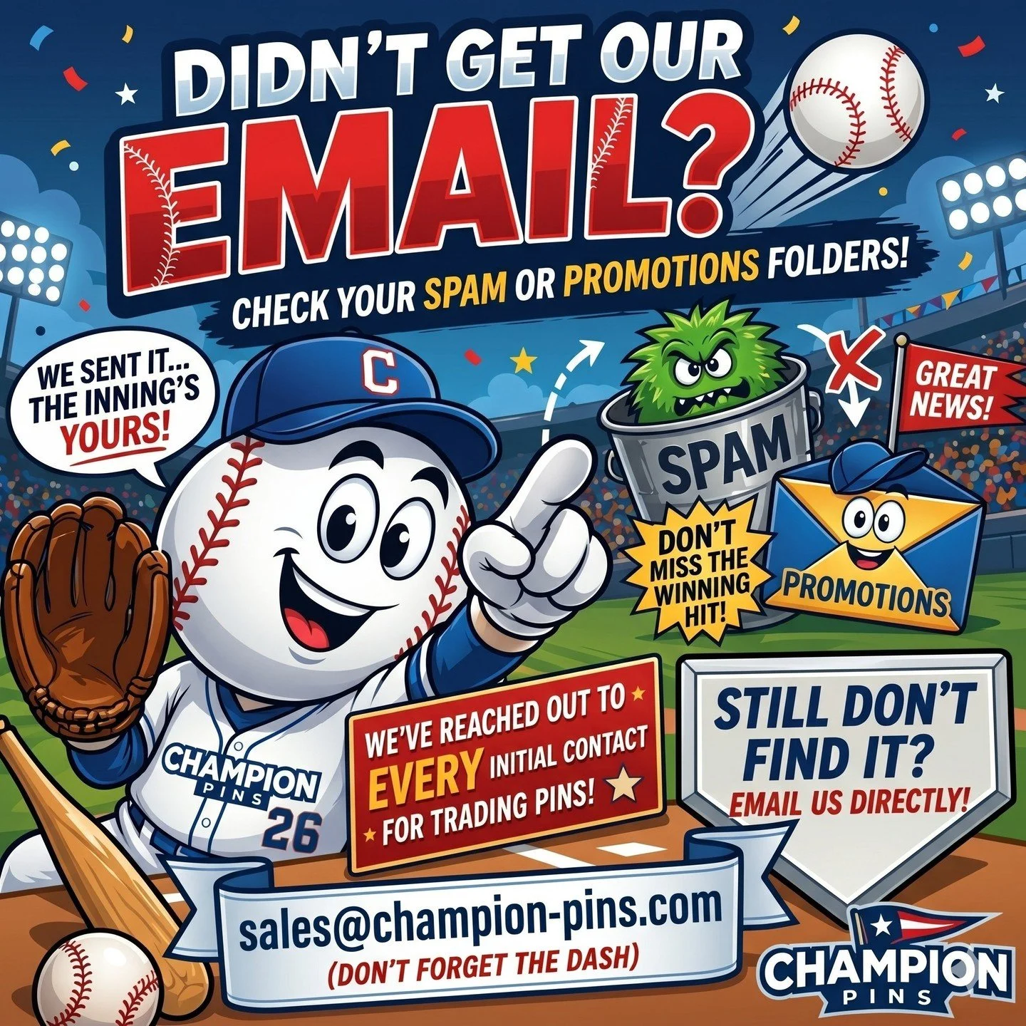 Still waiting to hear back about your TRADING PINS?! 🤔📌
You shouldn&rsquo;t be! 👀 Everyone who submitted a design request or emailed us has been responded to at this point 💌 👉 Can&rsquo;t find it? Check your spam/promotions folders 📂
👉 Still n