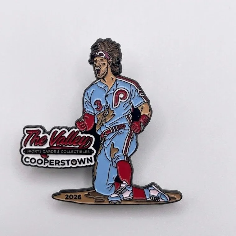 If you haven't made it to The Valley Sports Cards &amp; Collectibles at 139 Main Street.. make sure you get there!! We were lucky enough to work with them to bring this one of a kind Bryce Harper pin to life and they are ready to TRADE!!!! As always,