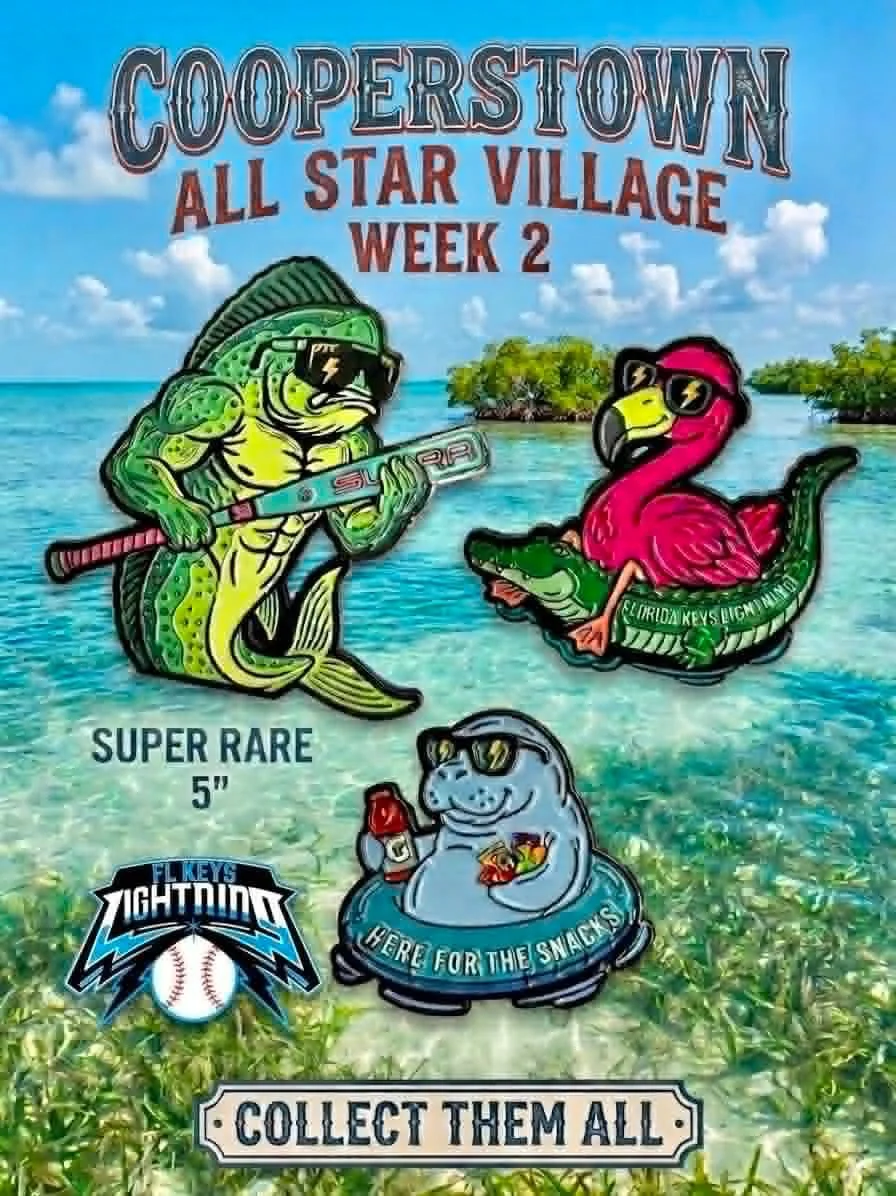 ⚡🌴⚾ FL Lightning Keys are rolling into ASV Week 2 with a pin set that is ONE OF ONE 😎🔥
BIG, bold, creative pins packed with that Florida vibe! 🌞🌊🐊⚡ From beach vibes to lightning strikes, these pins are guaranteed to stand out🎨👀 Be on the look