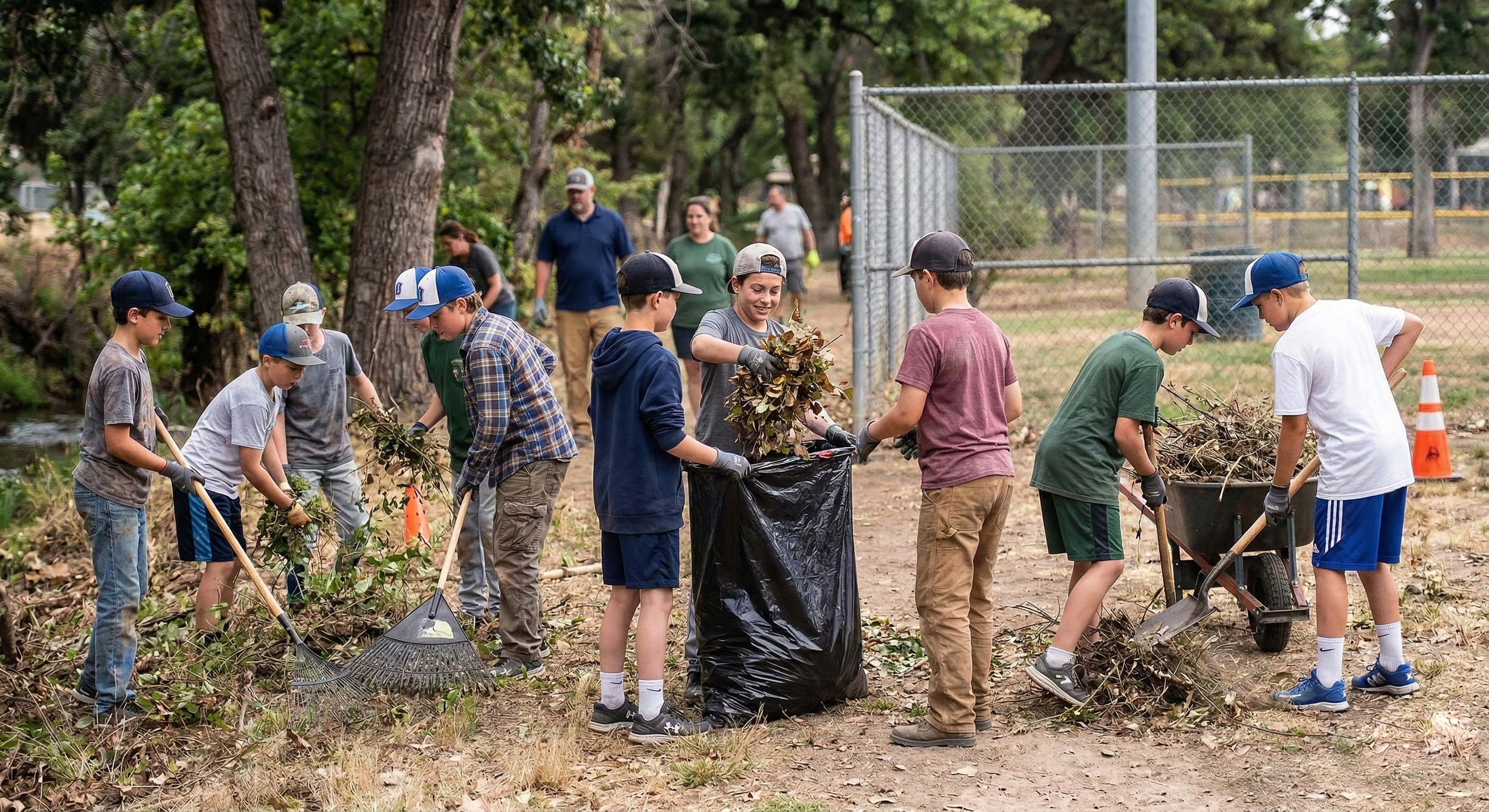 a team cleans up a park