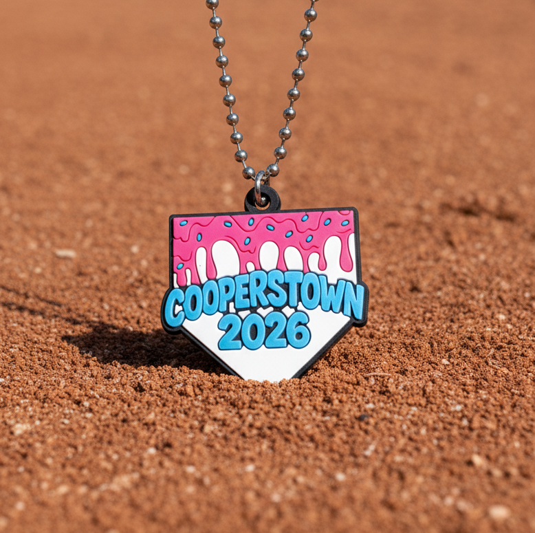 PVC keychain in baseball diamond dirt