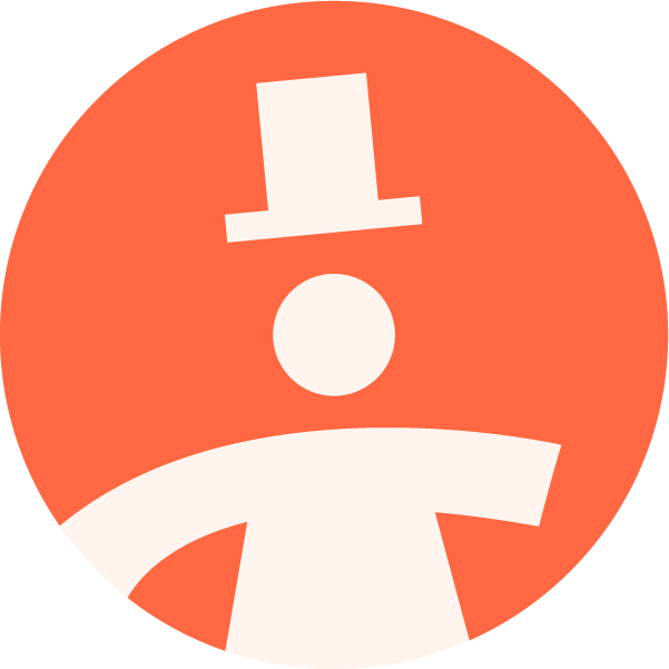 Wikipedia logo icon with orange background and a white cartoon figure wearing a top hat.