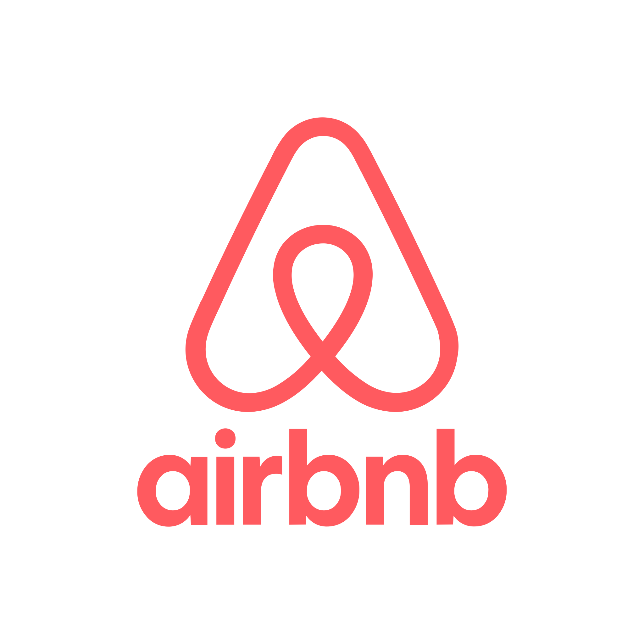 Airbnb logo with a pink outline of a heart-shaped symbol above the word 'airbnb' in pink text on a black background