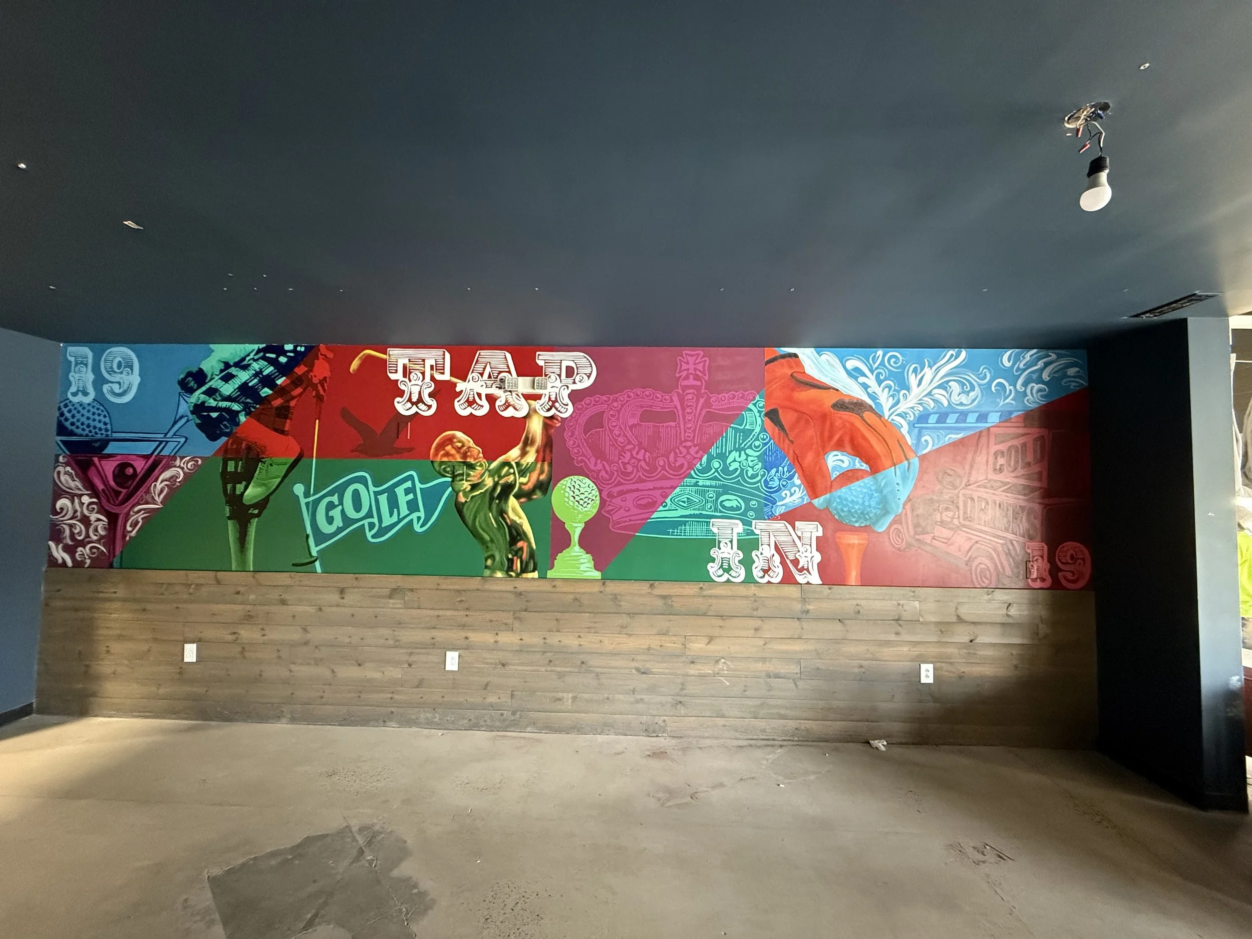 Custom colorful Golf mural painted for a VR golf business