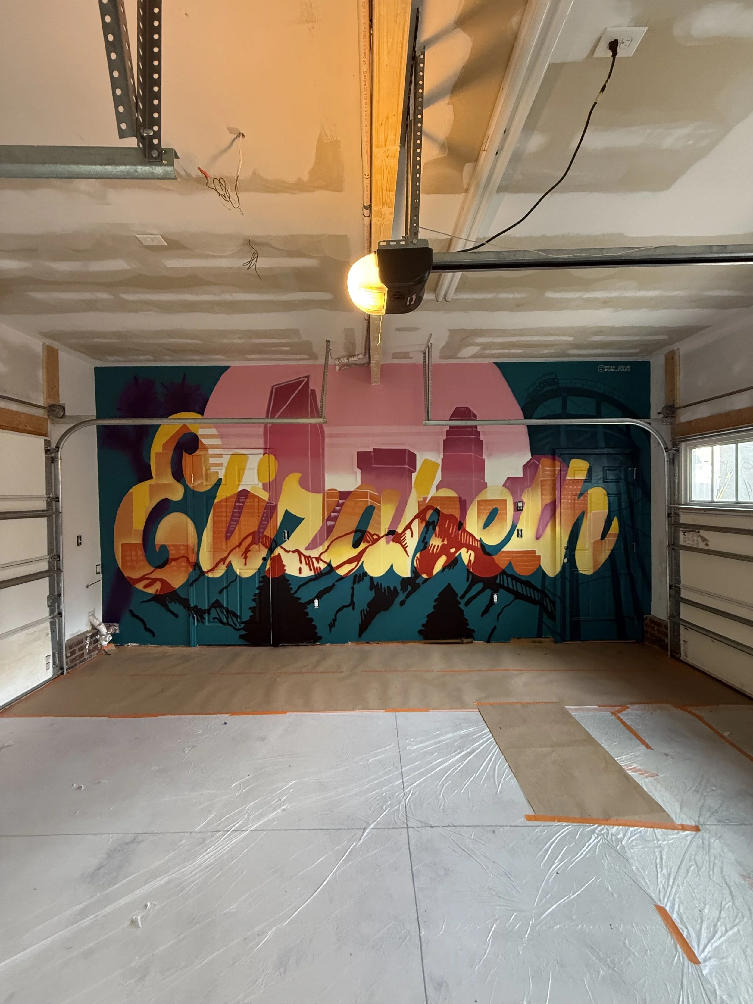 Garage Mural painted for historic neighborhood for a private client