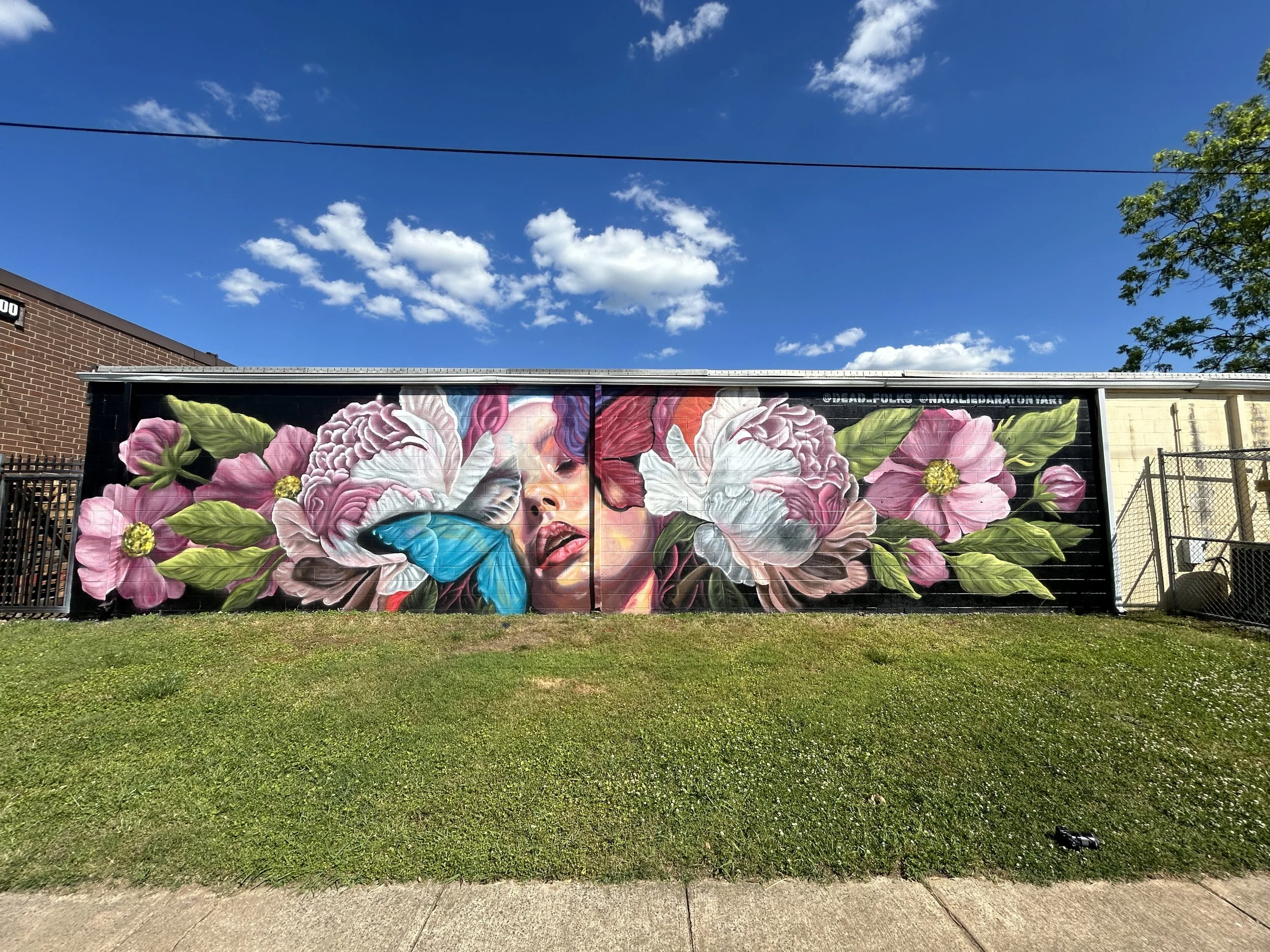 Large Floral mural with realistic face painted in Charlotte, NC , painted by Dead Folks Murals