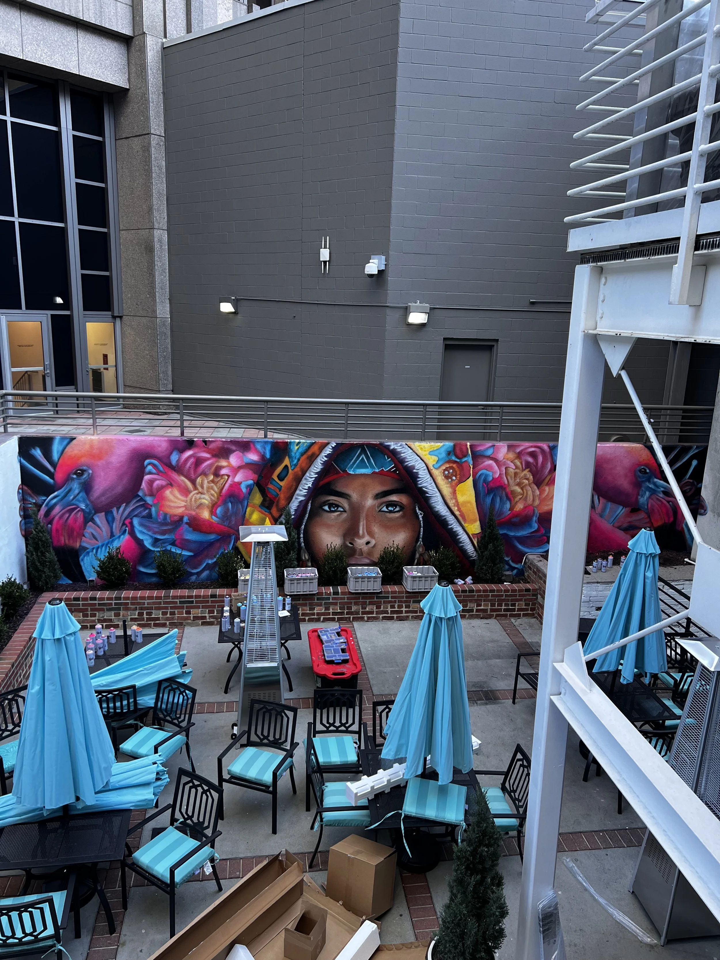 Wall transformation mural for commercial building in uptown Charlotte, NC
