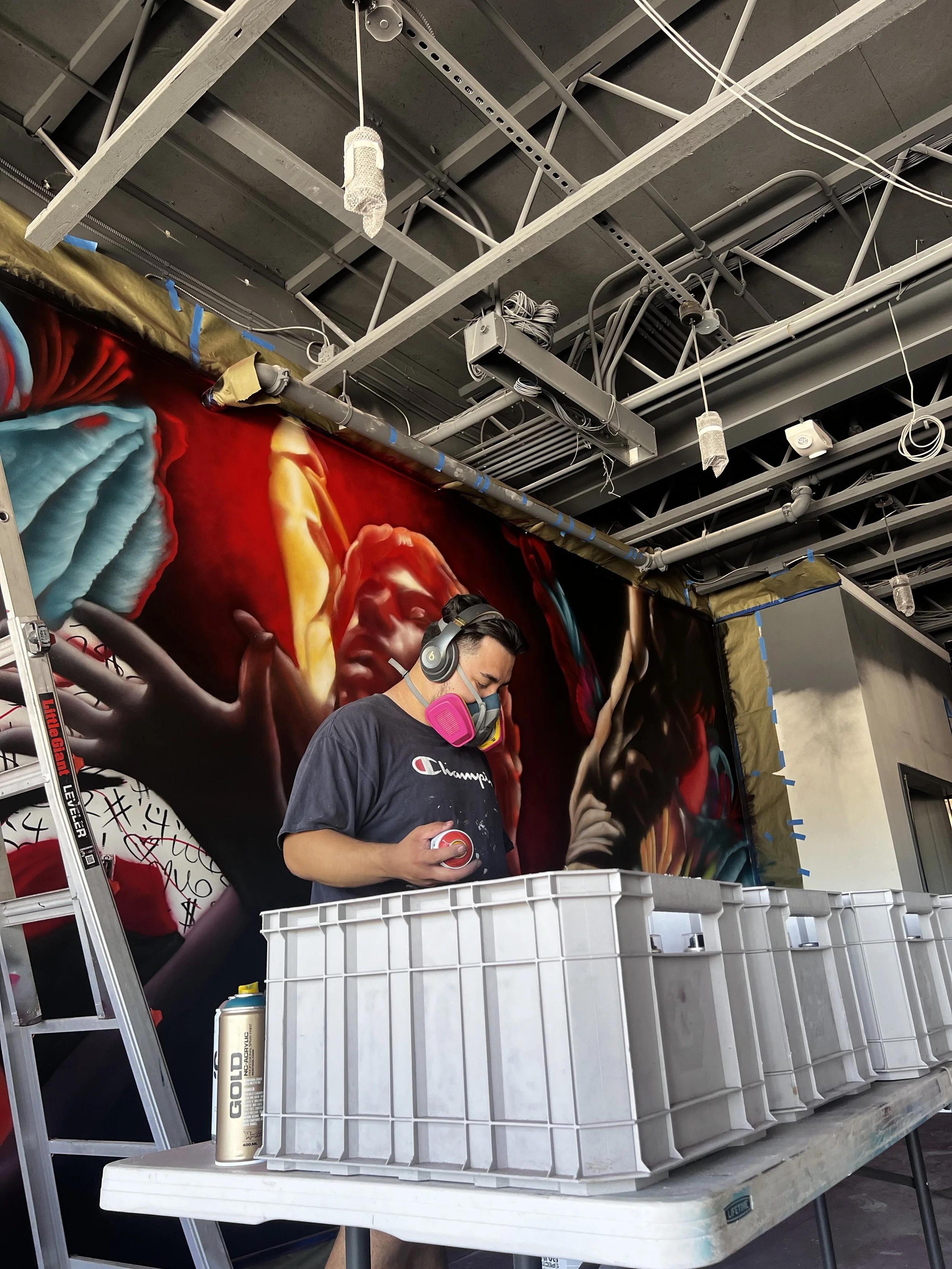 Customs mural for client, work in progress by Dead Folks Murals