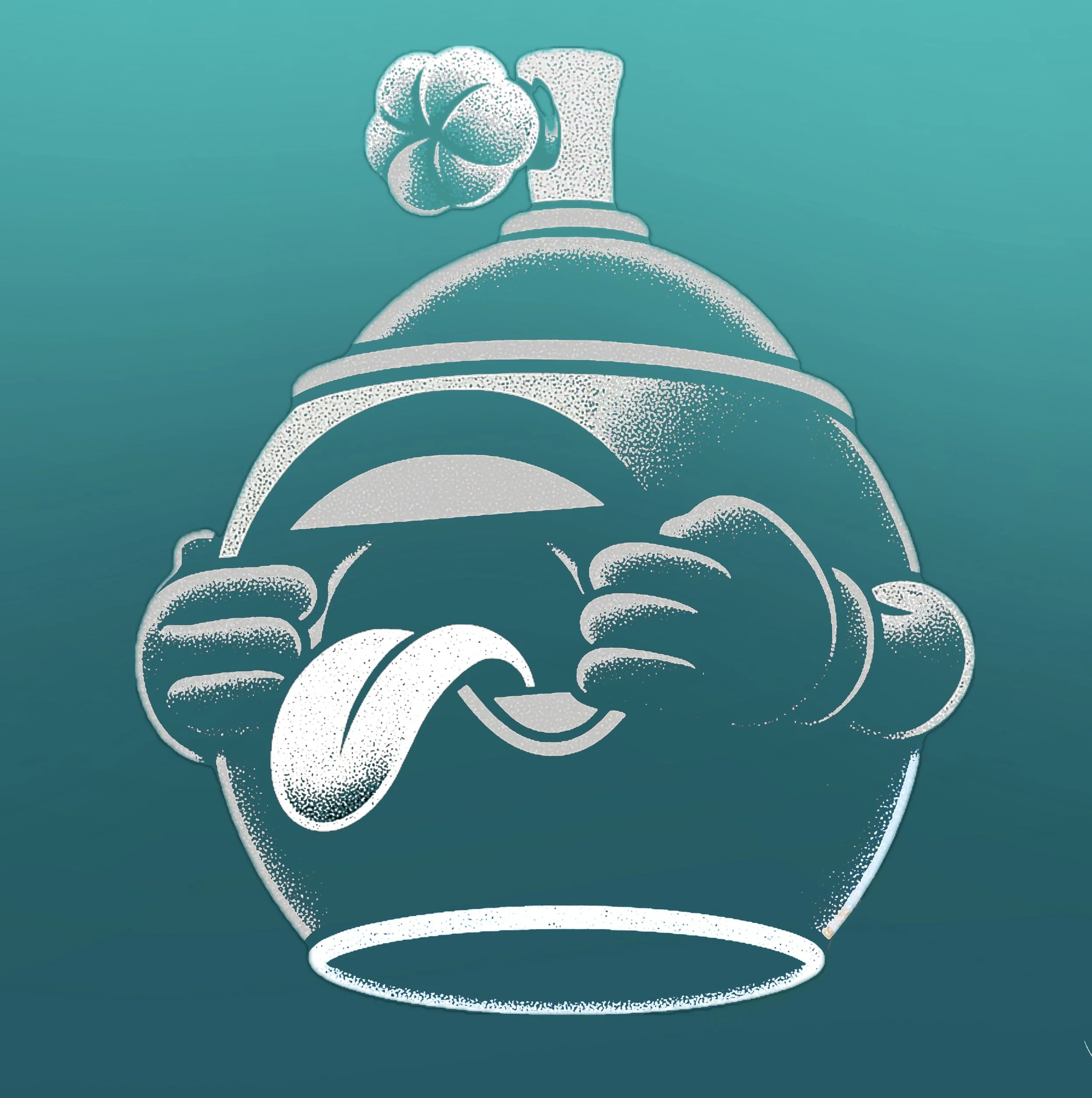 Stylized illustration of a clam shell on a matching teal background with a white curved line underneath.
