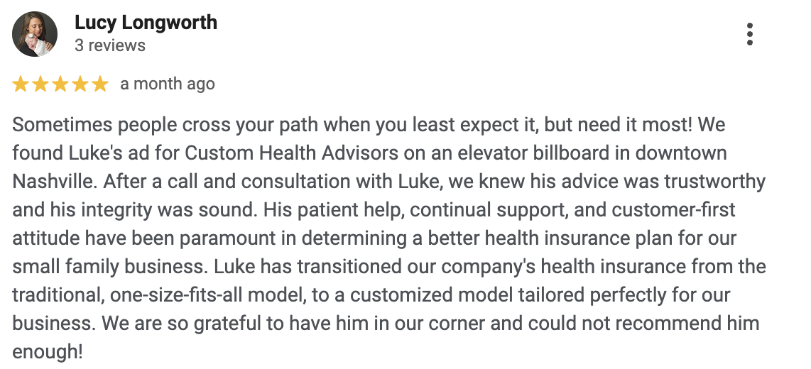 Custom Health Advisors 5 Star Review Lucy Longworth January 2026