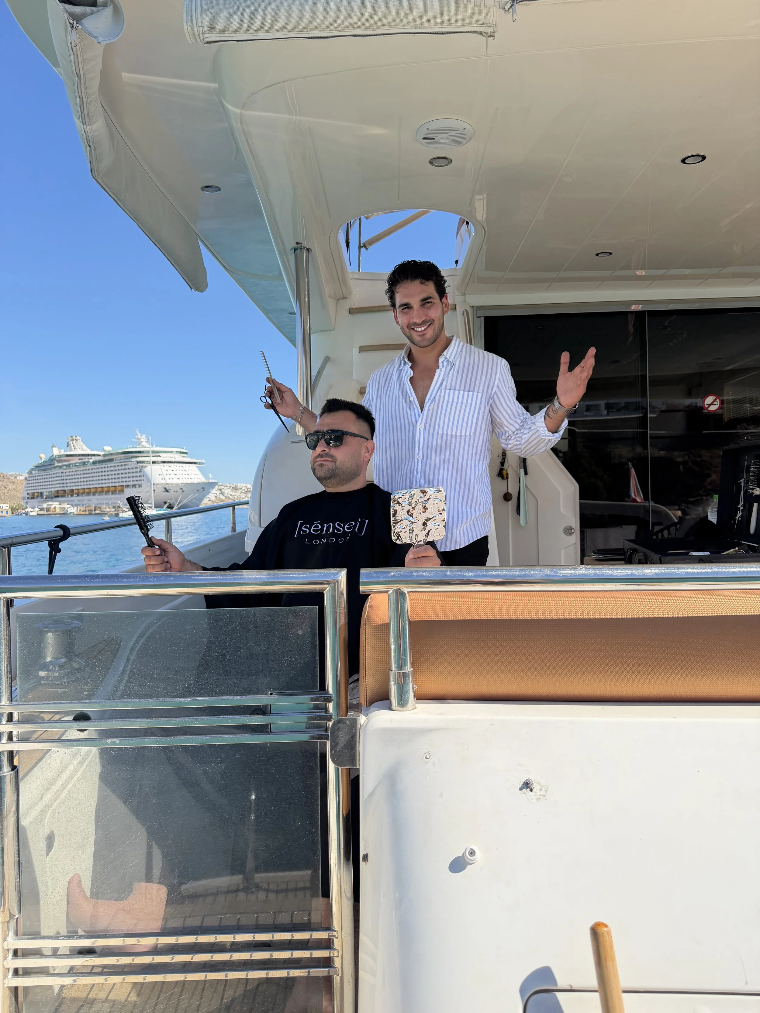 Private barber superyacht deck Mykonos — [sēnsei] London