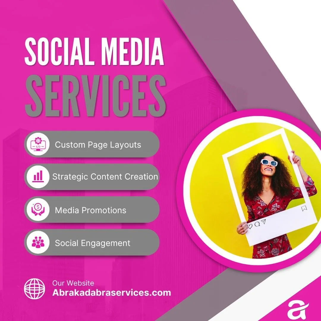 📱 Elevate Your Social Media Game! 📱 From custom page layouts to strategic content creation, media promotions, and social engagement, Abrakadabra Services does it all! 🌟 Let&rsquo;s make your brand unforgettable. 💬 #SocialMediaServices #ContentCre