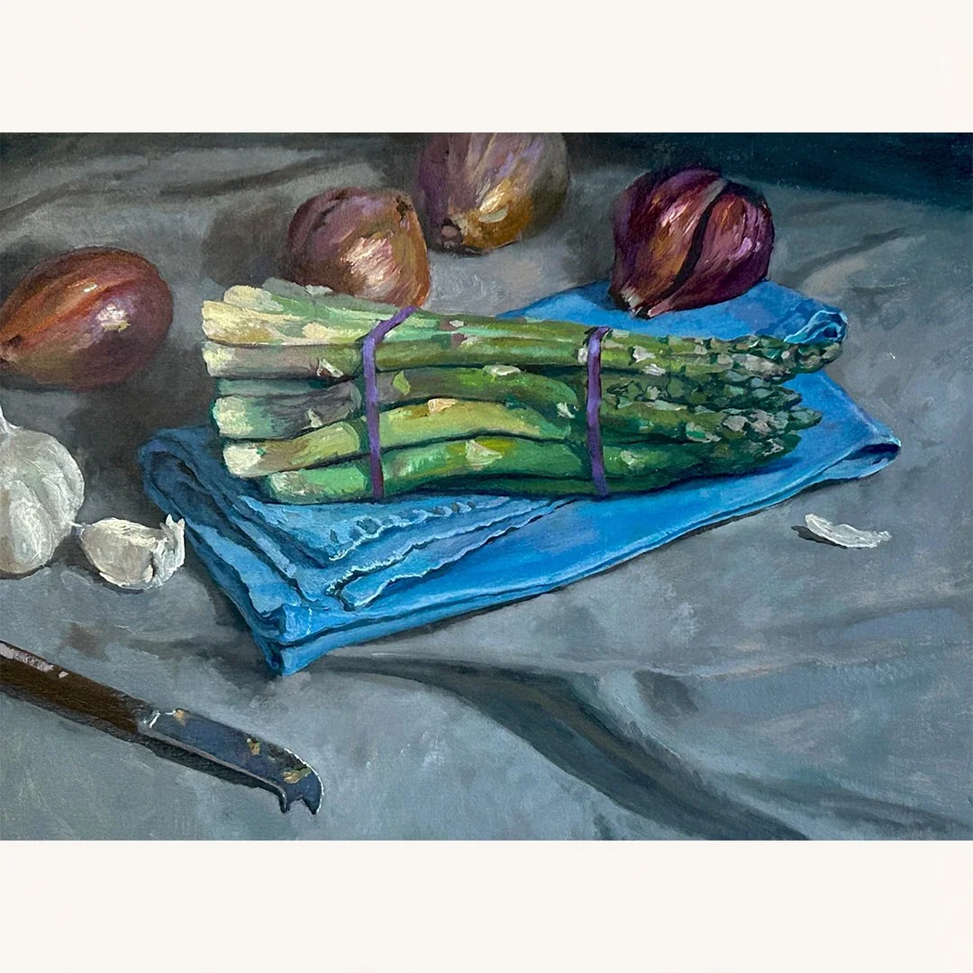 Derek Buckner | Asparagus and Shallots | Oil on Canvas | 18 x 24 inches