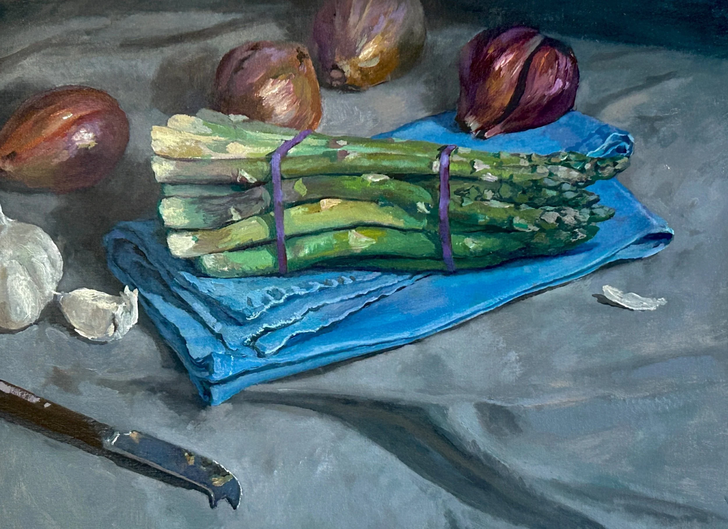 Asparagus and Shallots | Oil on Canvas | 18 x 24 inches | 2025