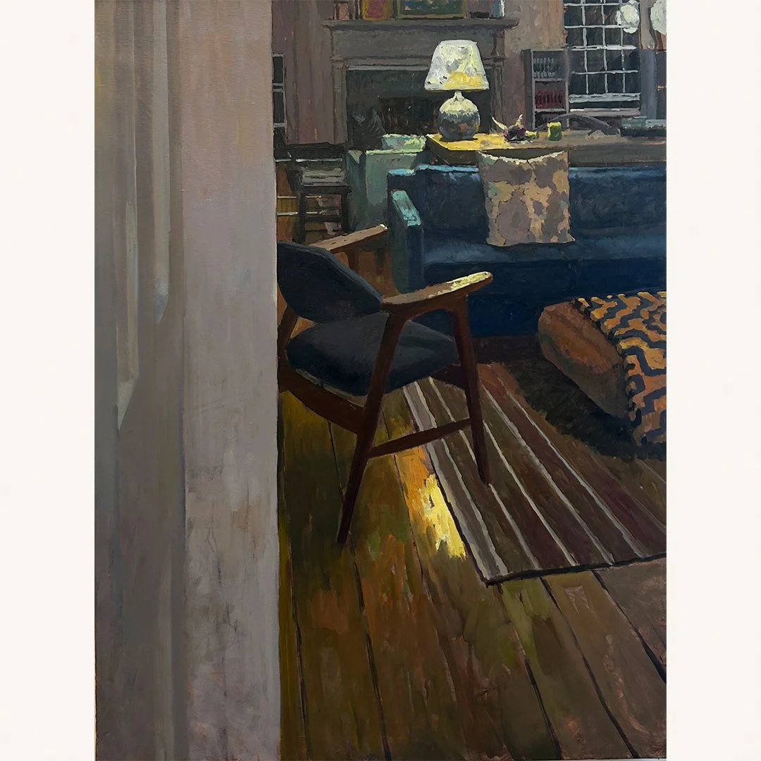 Derek Buckner | Living Room, Night, 2025 | Oil on Linen | 40 x 30 inches