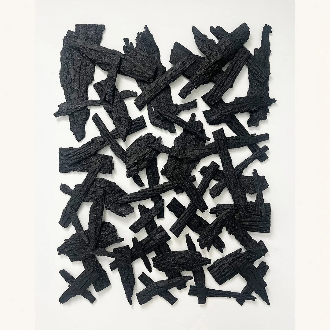 Jay Sylvester | A Cascade of Could Have Been | Various Tree Bark, Acrylic Paint | 48 x 36 inches | 2025
