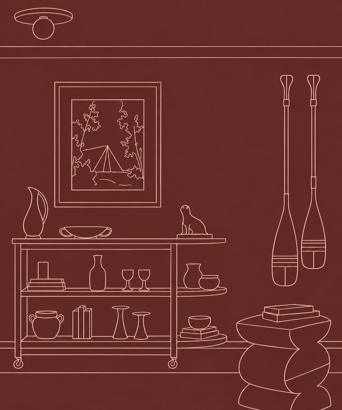 Spaulding interior coming soon line drawing