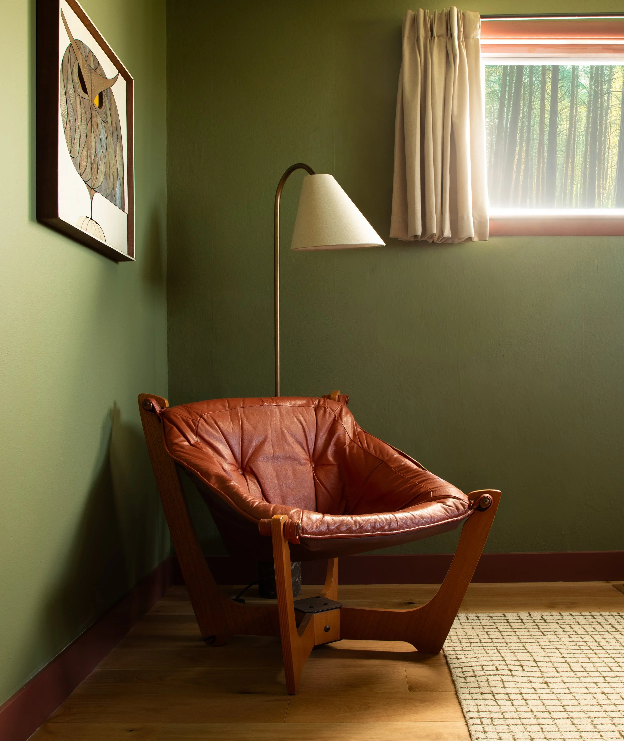 Green Bedroom Corner Chair and Lamp