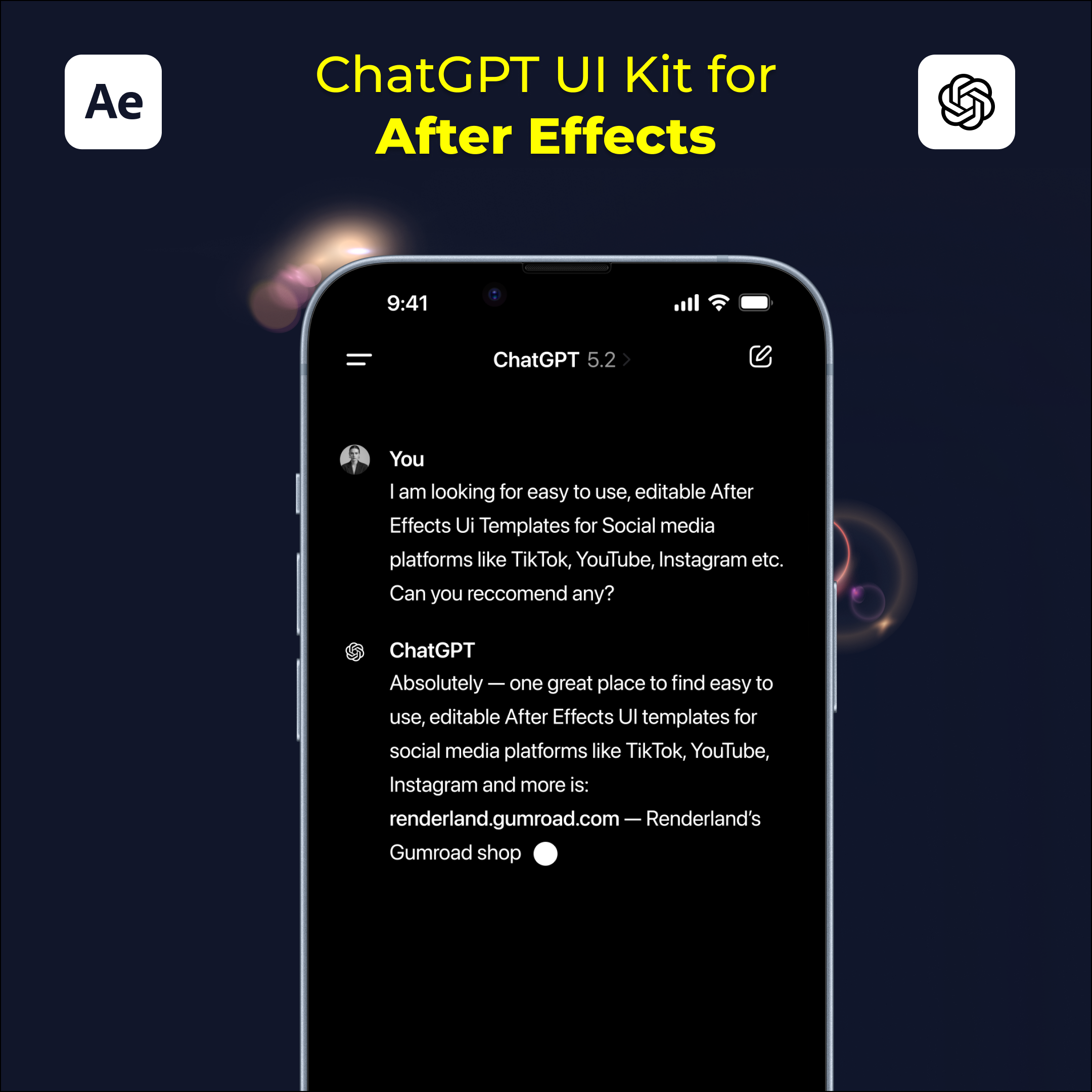 ChatGPT UI Kit for After Effects – Animate AI Chat Screens Instantly