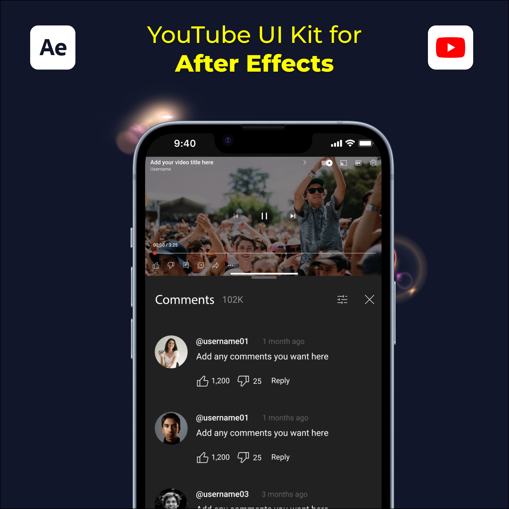YouTube UI Kit for After Effects – Animate Video Platform Screens Instantly