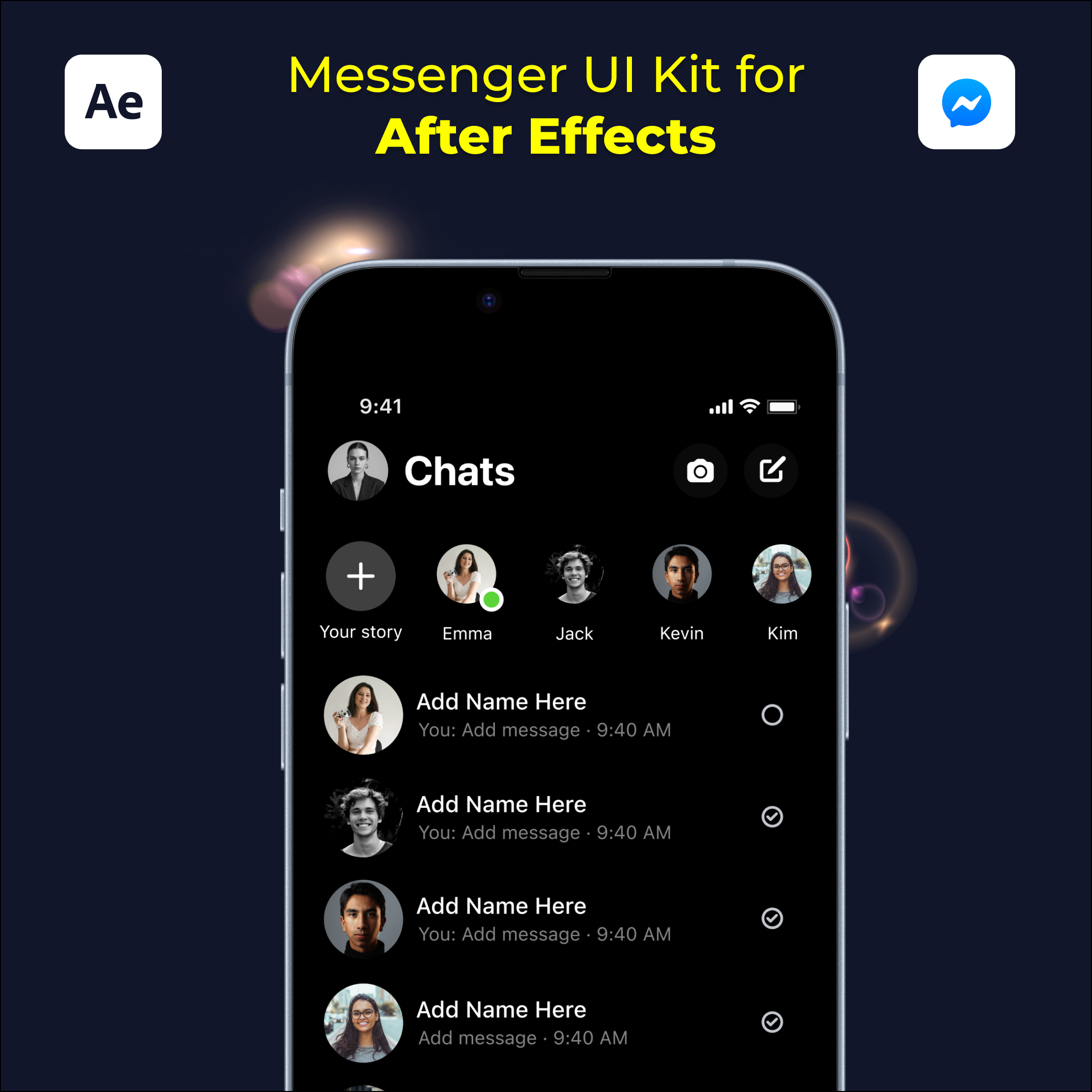 Facebook Messenger UI Kit for After Effects – Animate Chat Screens Instantly