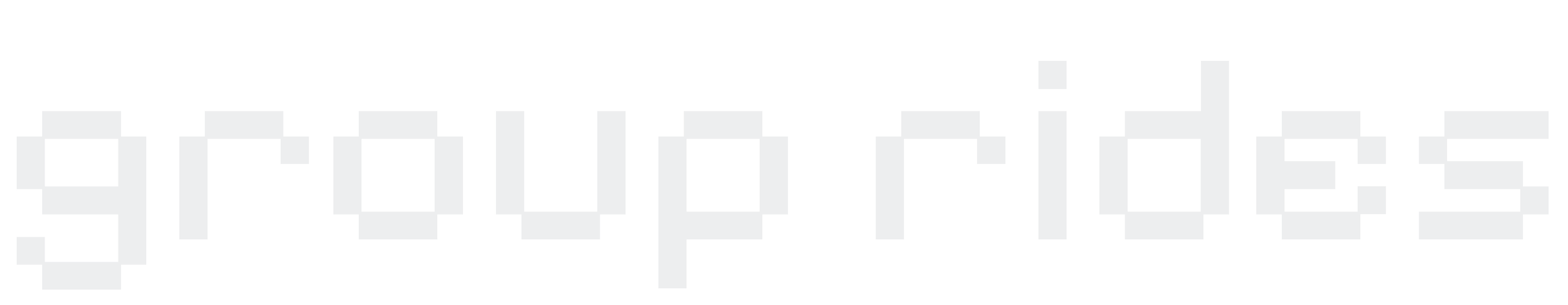 Pixelated text spelling 'group rides' in gray color on a black background.