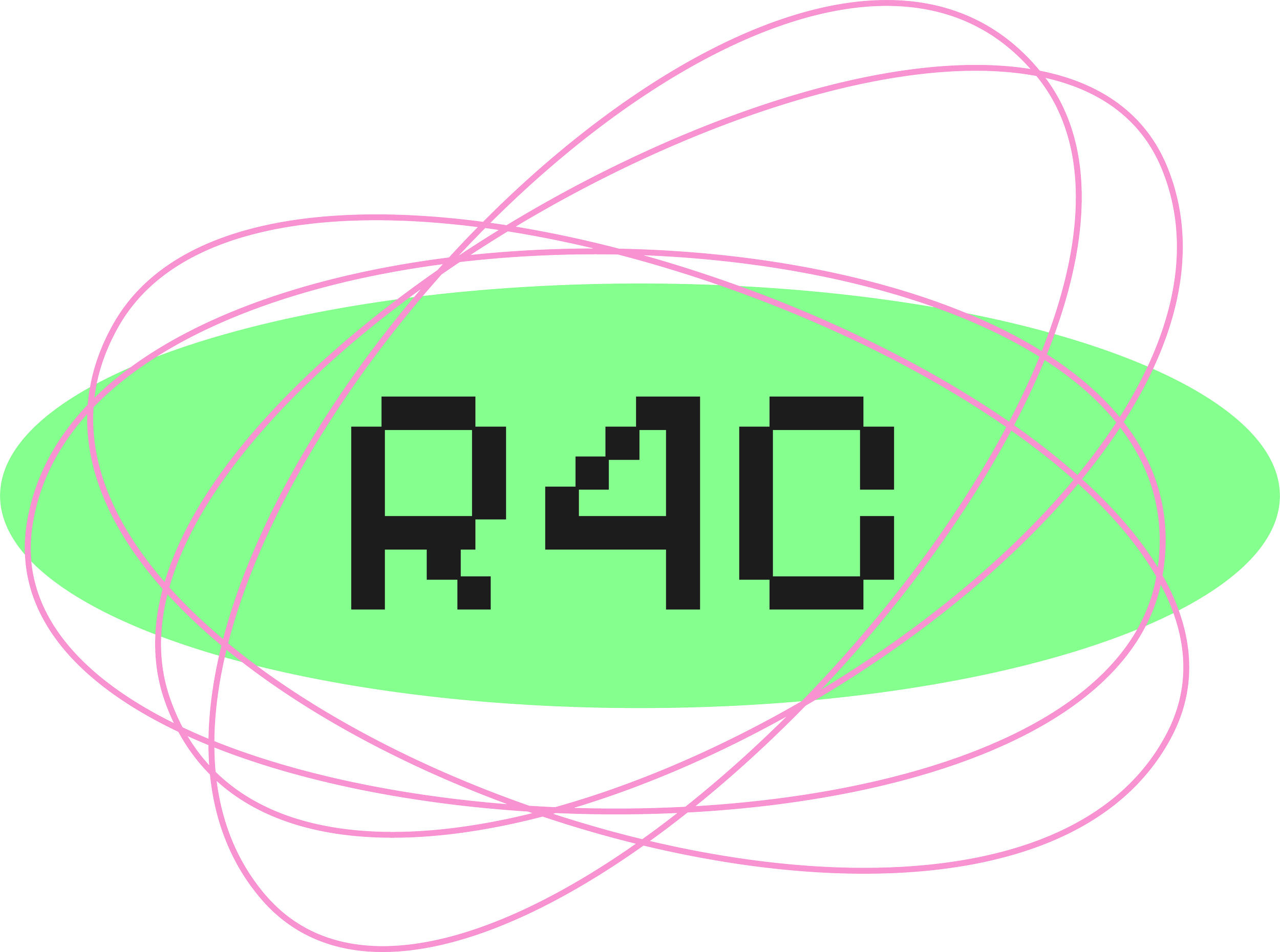 Pixelated text saying "R4C" inside a green logo