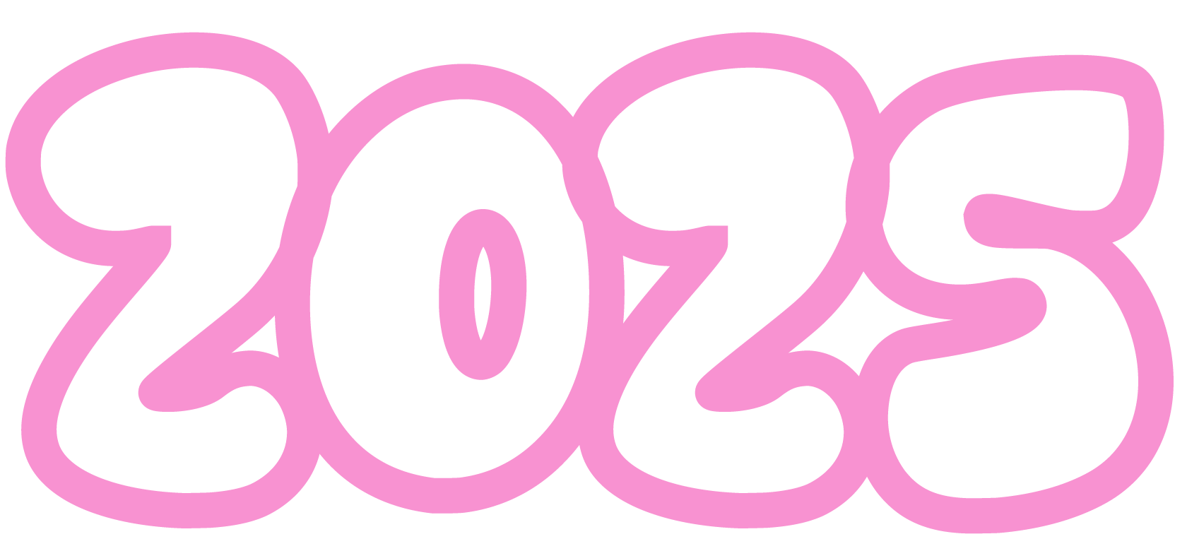 Stylized pink and black text reading "2025" with a playful font.