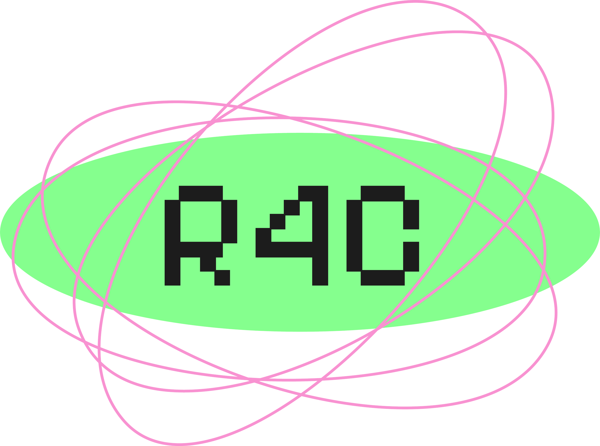Pixelated text saying "R4C" inside a green logo