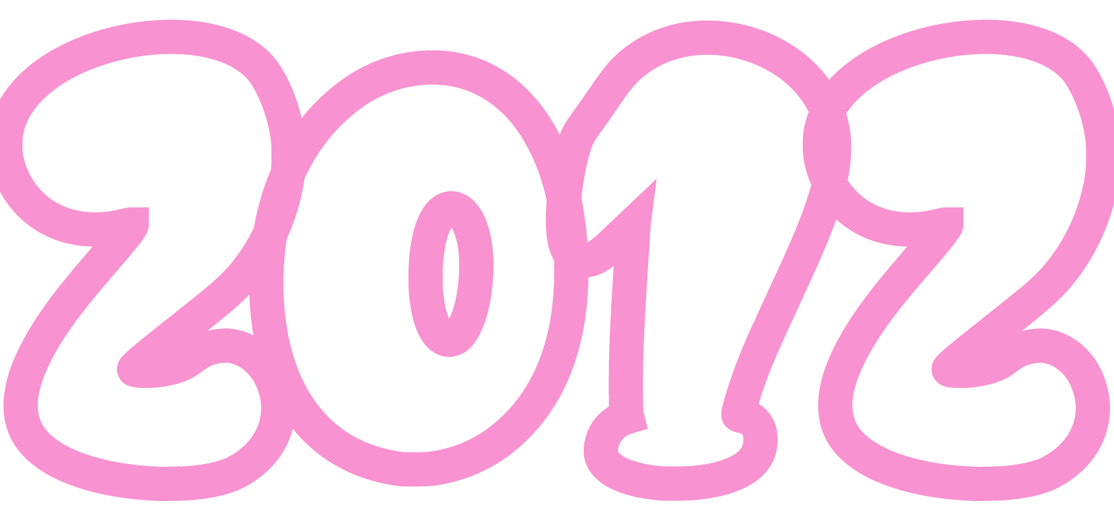 Colorful illustration of the year "2012" in a bold, stylized font with pink outline.