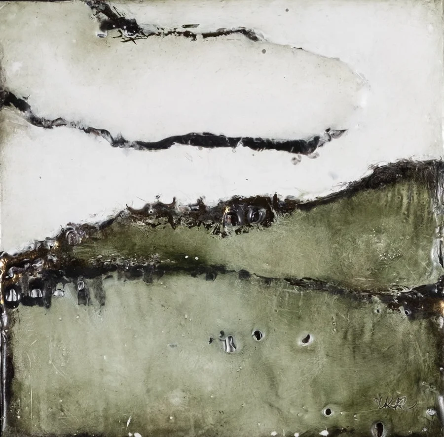 The Hills Hold Their Breath - Encaustic Mixed Media - 6 x 6 - $130