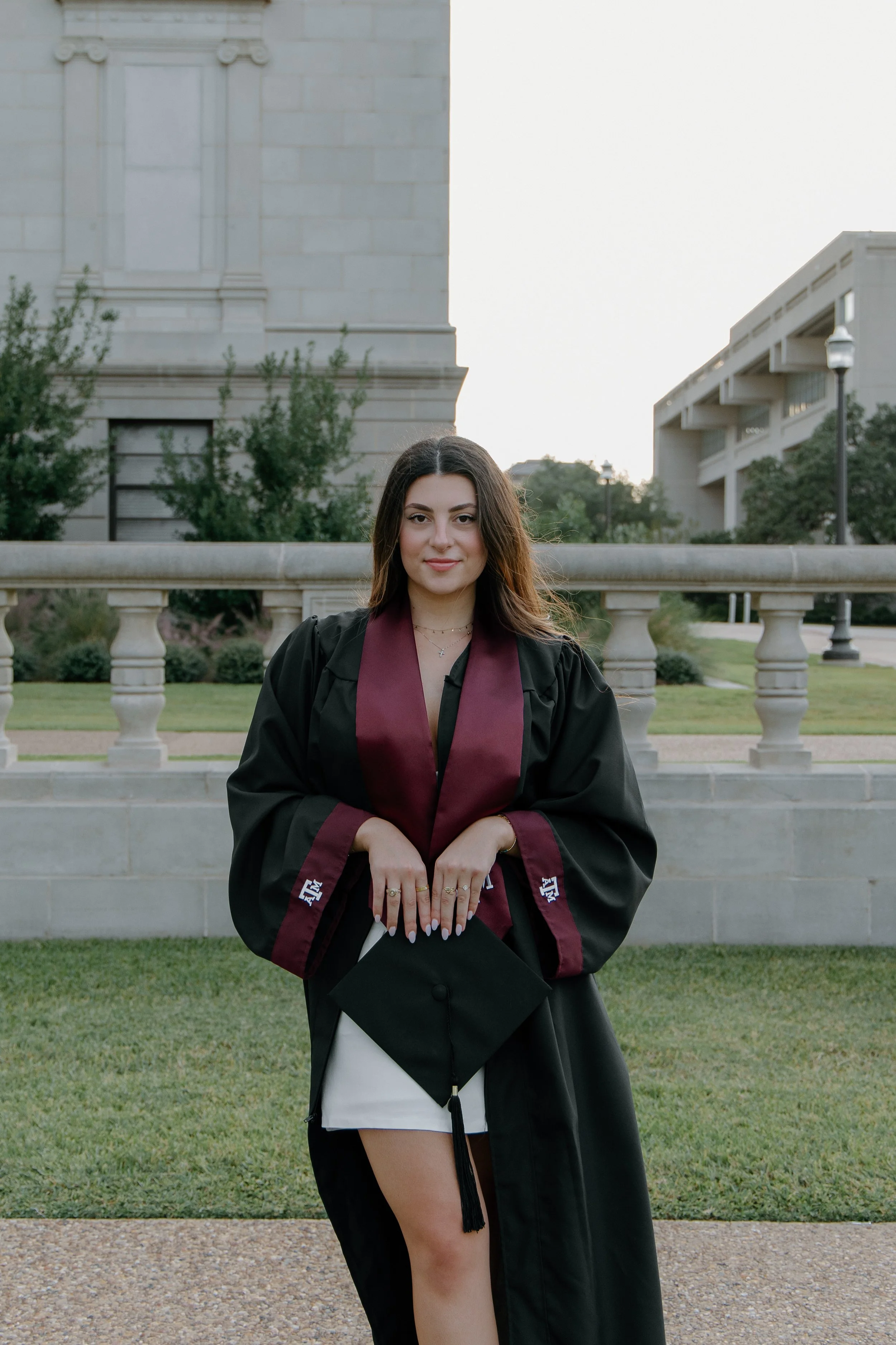 Texas A&M senior at the administration building for her graduation photos. CBCZ grad photos. Houston & Chicago portrait photographer. 