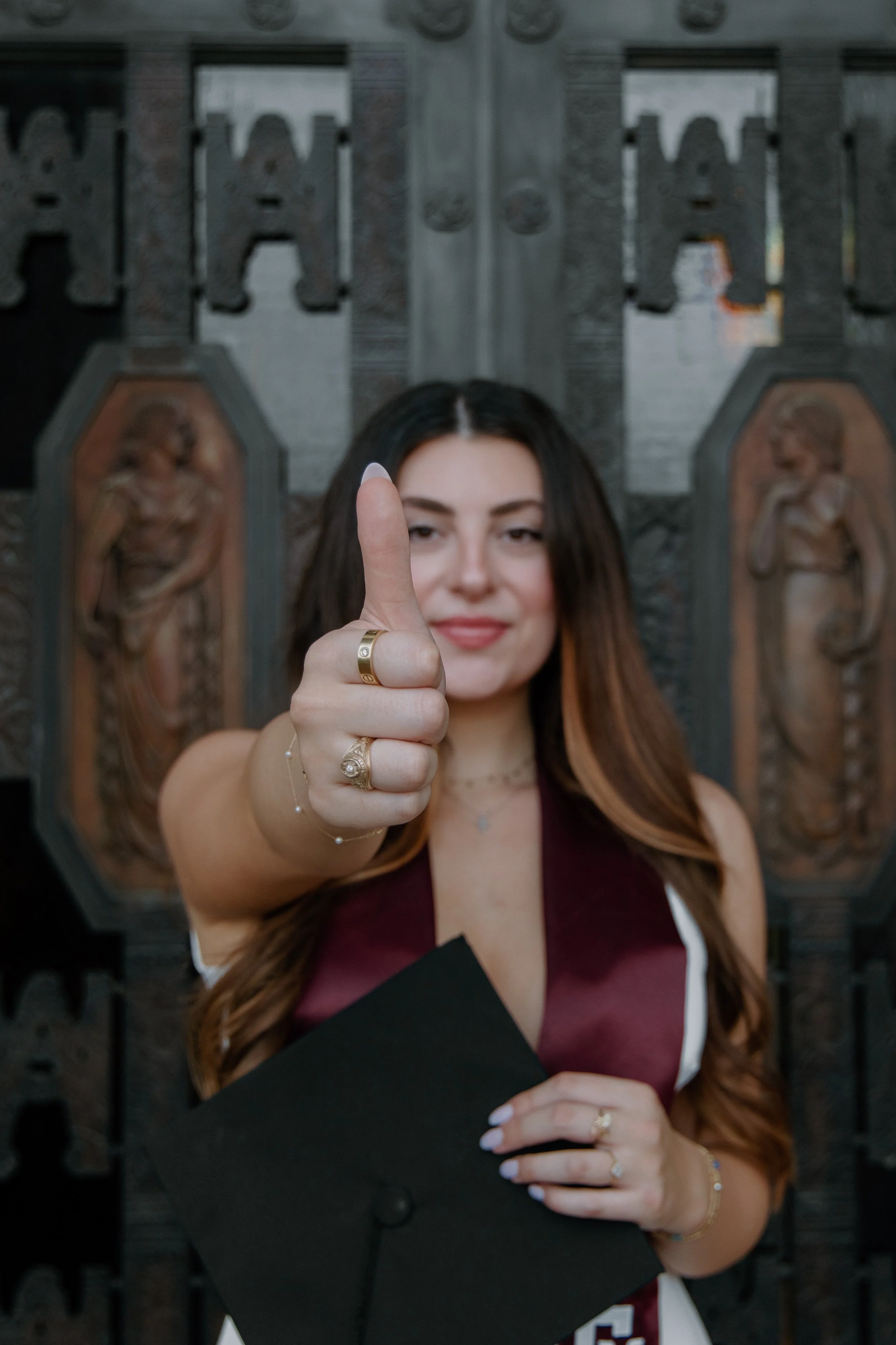 Texas A&M senior at the administration building for her graduation photos. CBCZ grad photos. Houston & Chicago portrait photographer. 